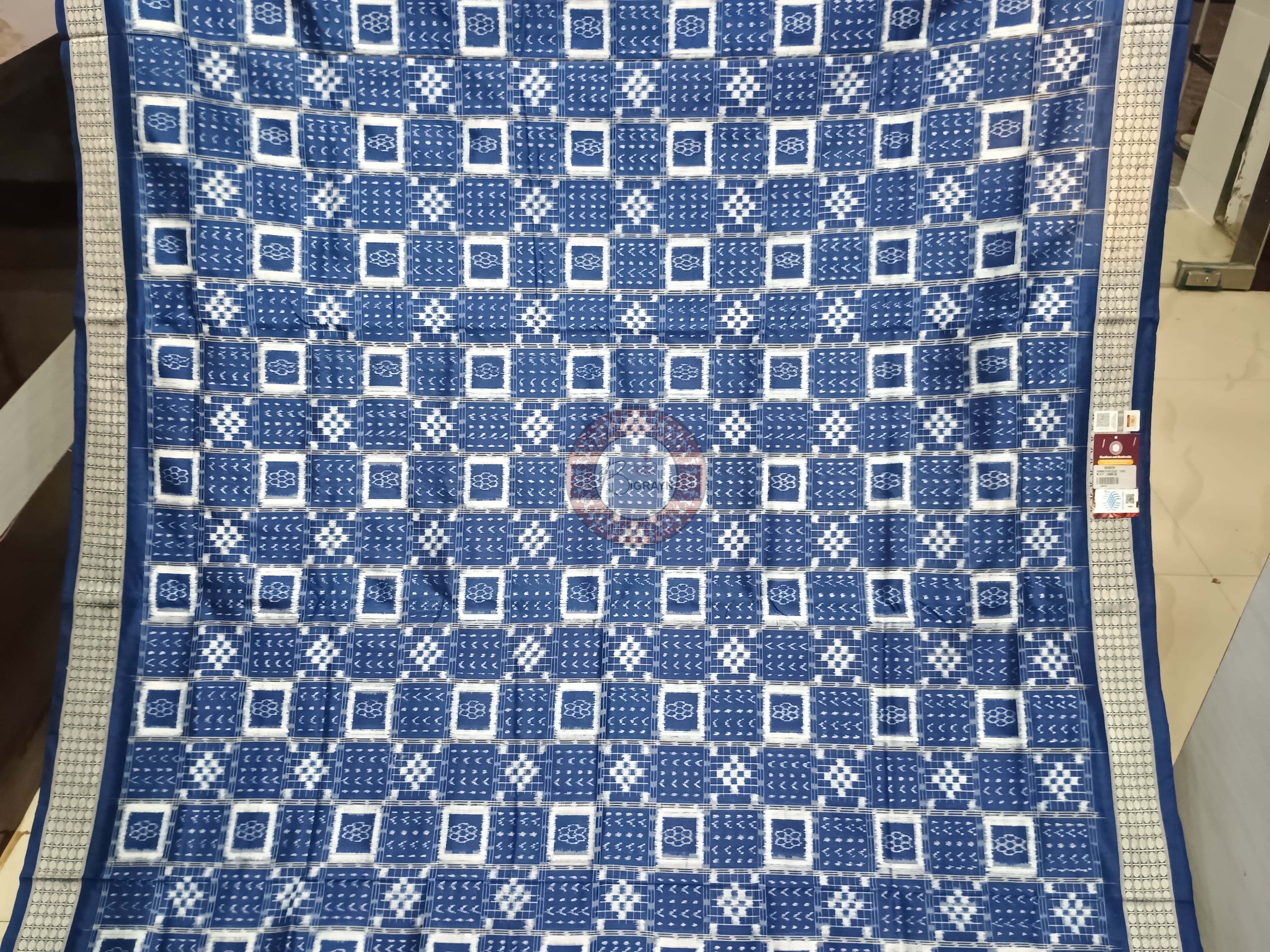 Indigo Blue Self Pasapali Sambalpuri Silk Saree