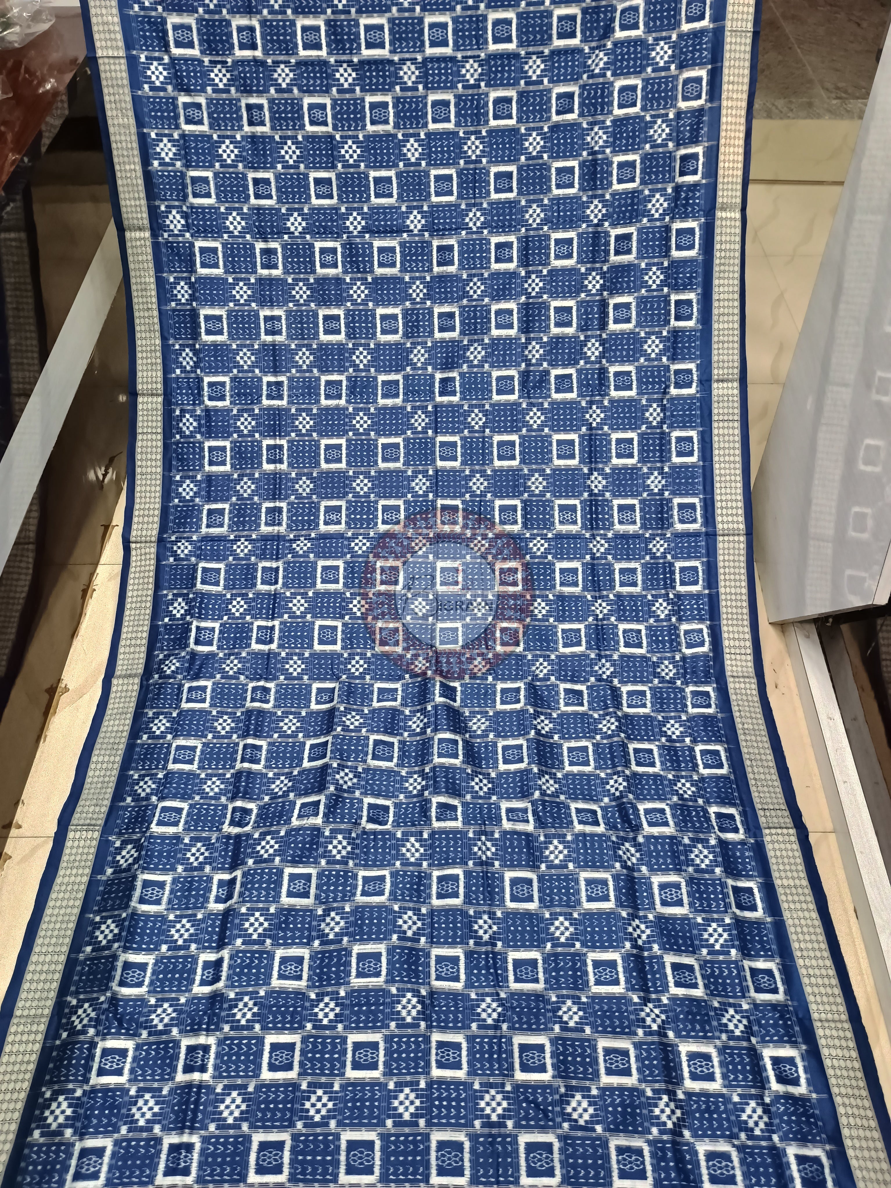 Indigo Blue Self Pasapali Sambalpuri Silk Saree