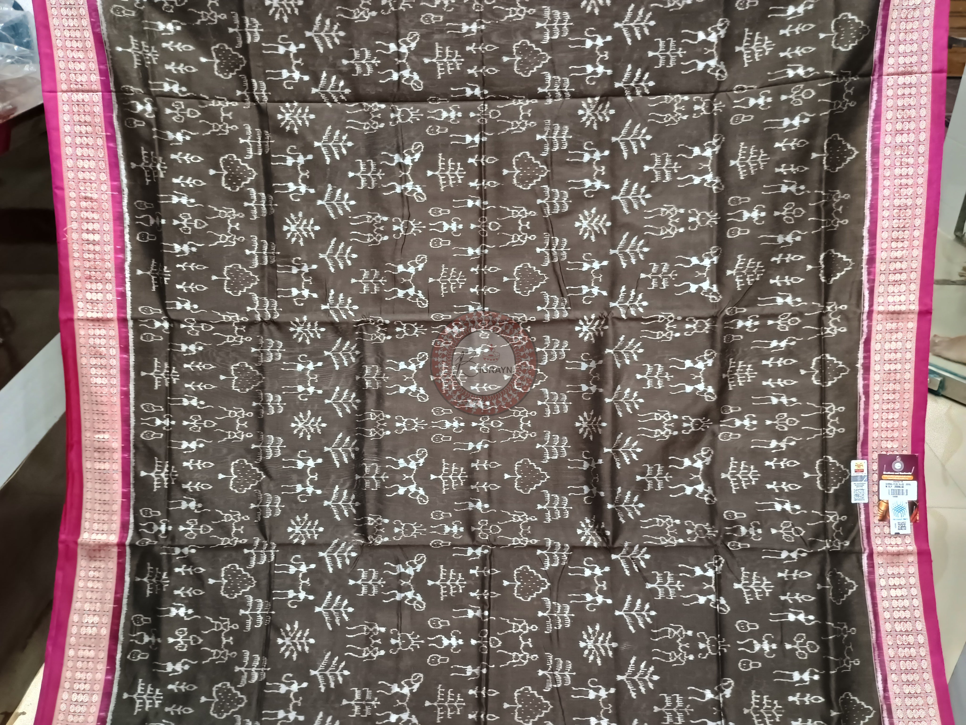 Black Magenta Tribal Pasapali Sambalpuri Silk Saree