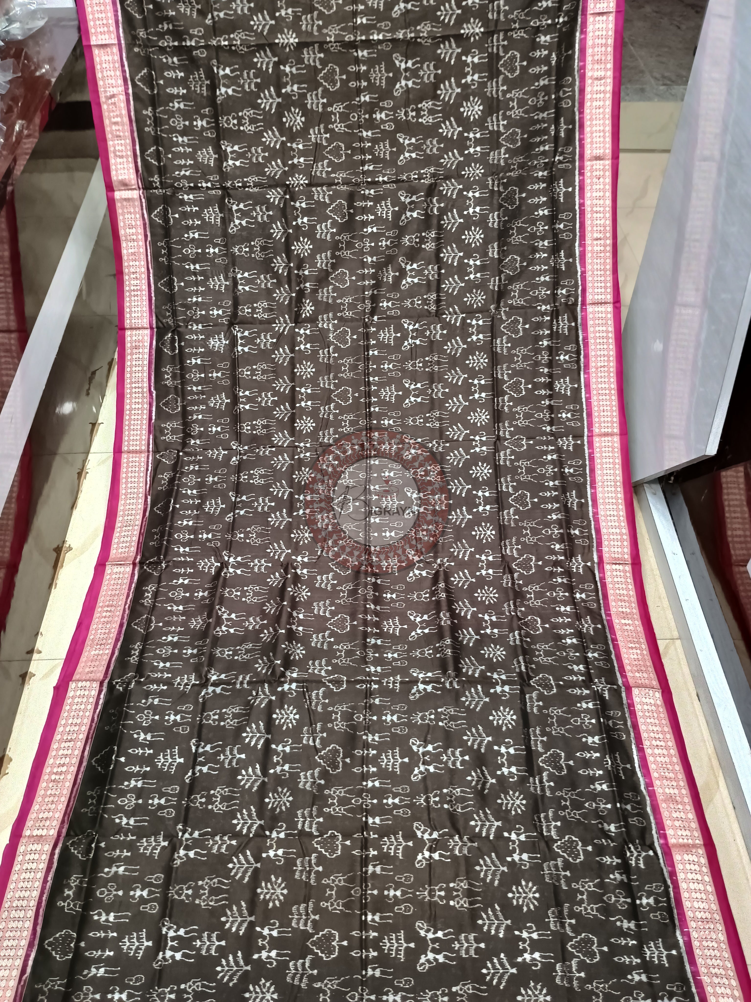 Black Magenta Tribal Pasapali Sambalpuri Silk Saree