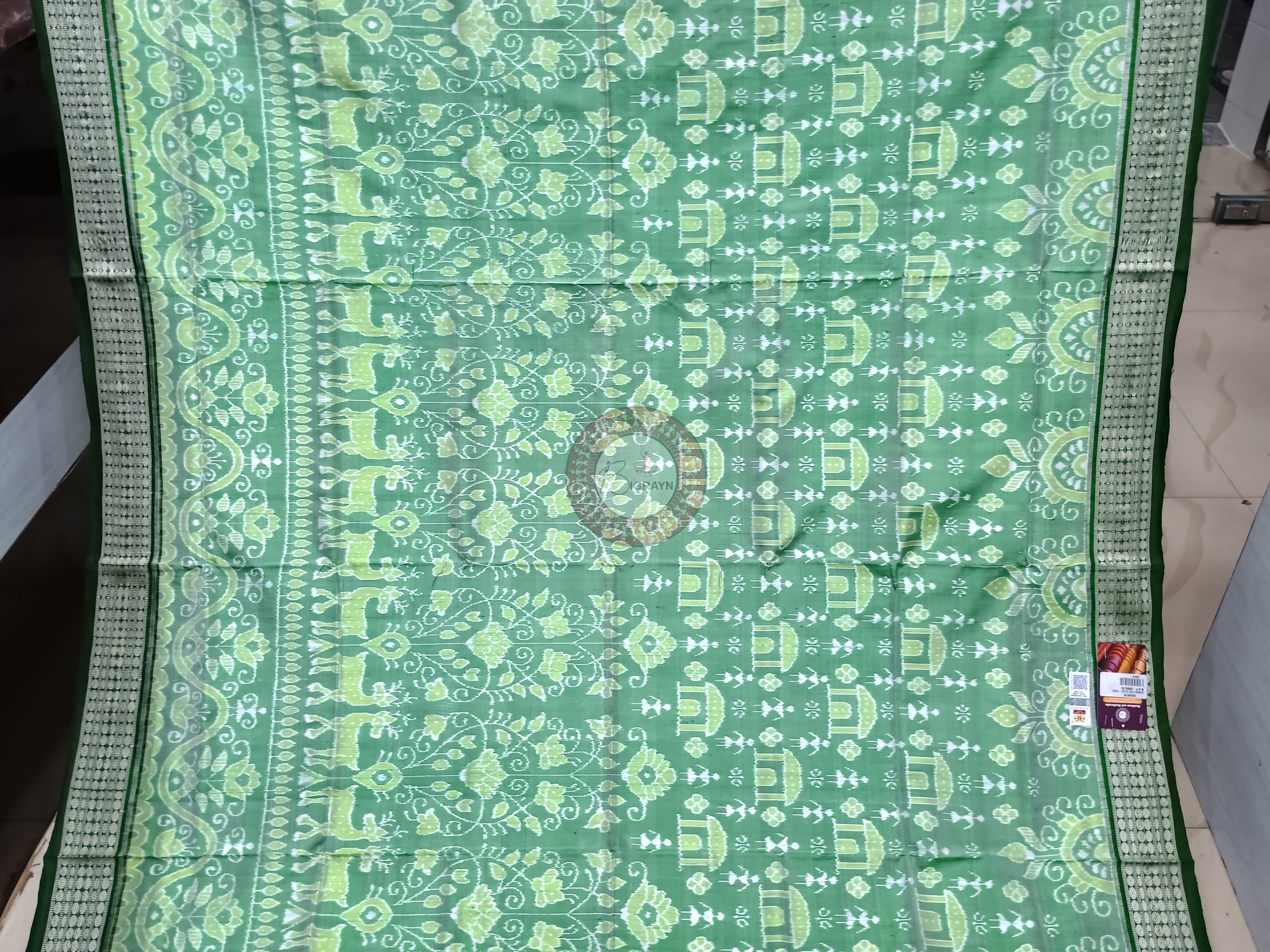 Pista Green Tribal House Sambalpuri Silk Saree