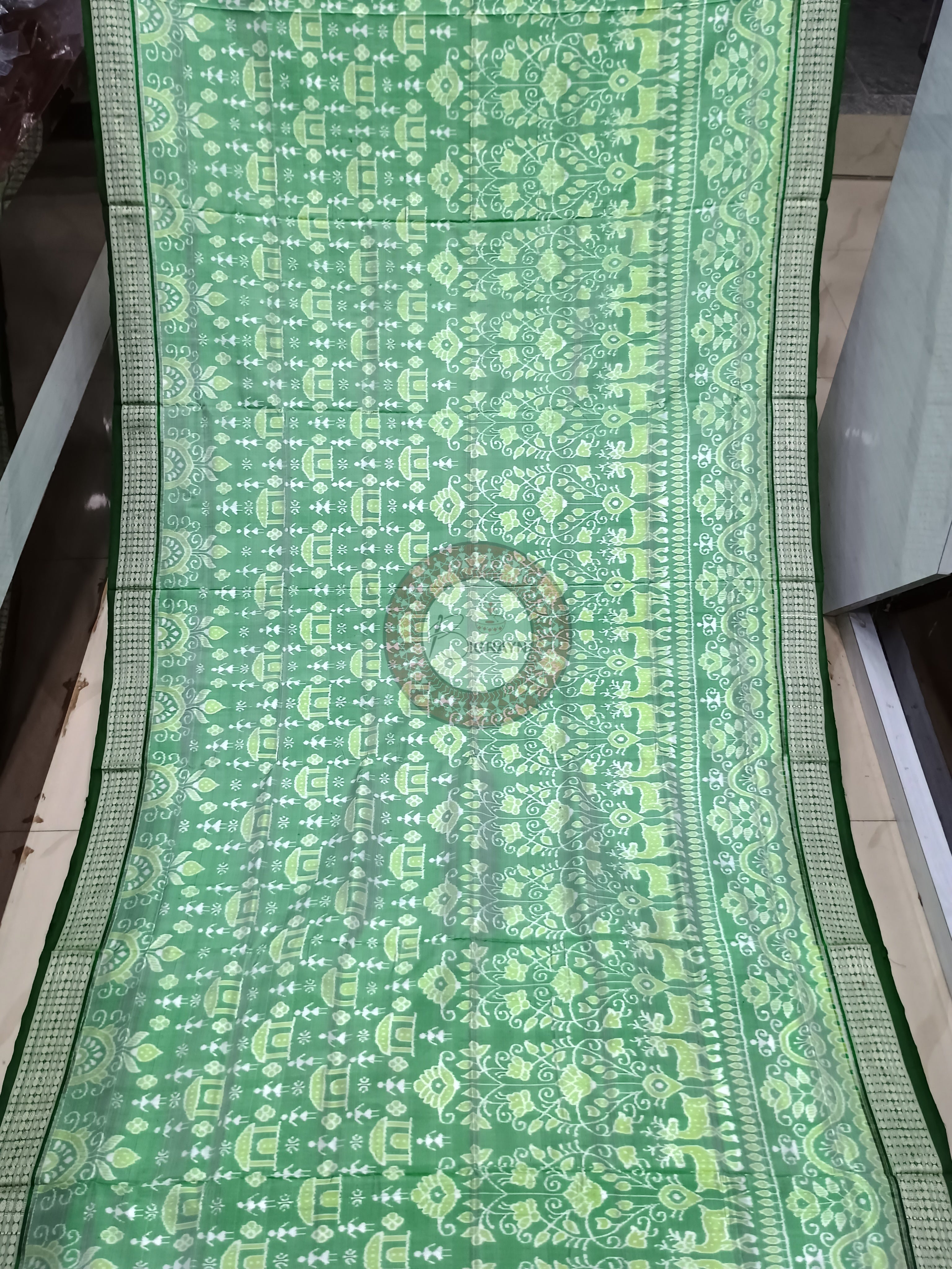 Pista Green Tribal House Sambalpuri Silk Saree