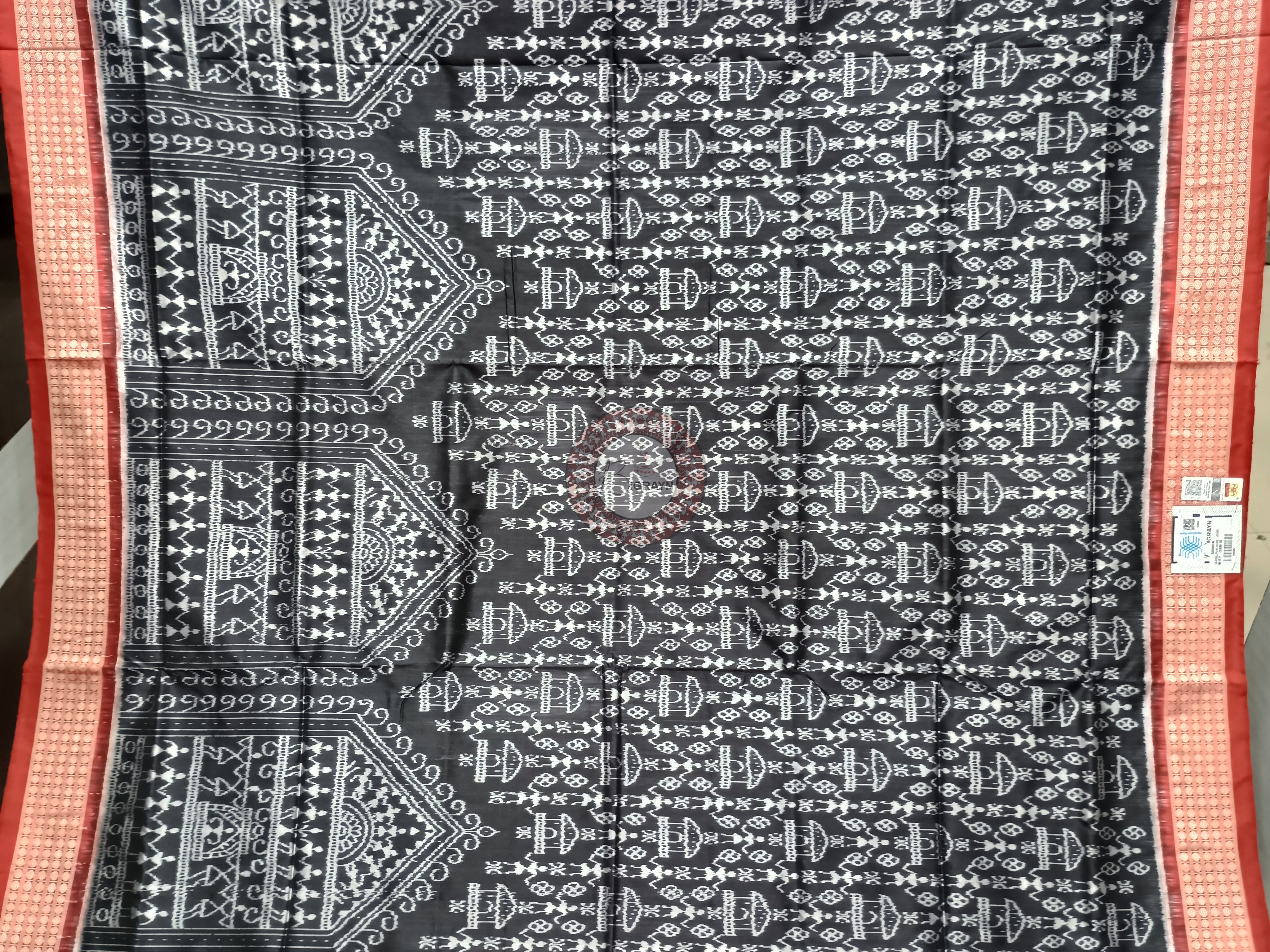 Black Red Tribal House Sambalpuri Silk Saree