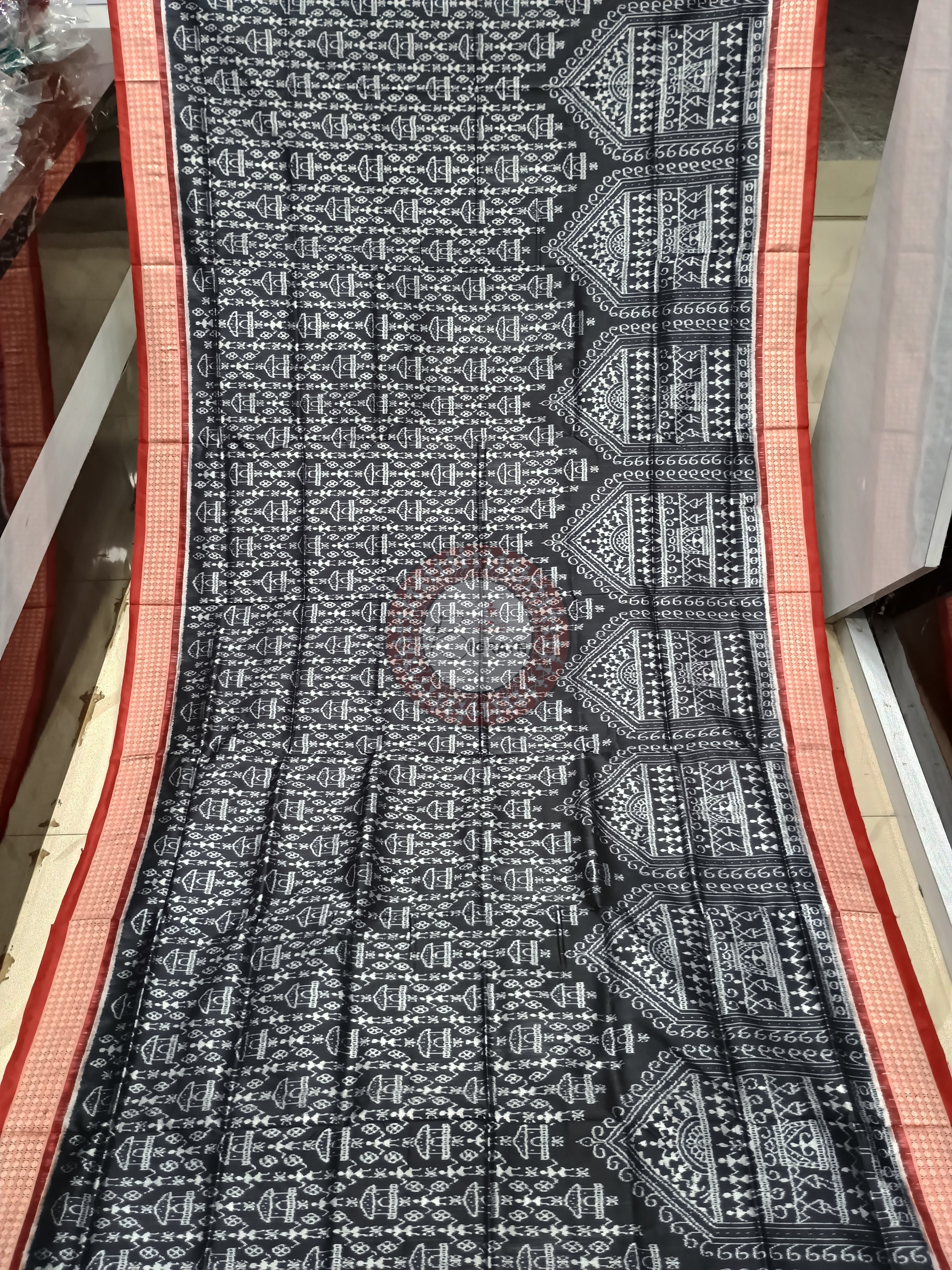 Black Red Tribal House Sambalpuri Silk Saree
