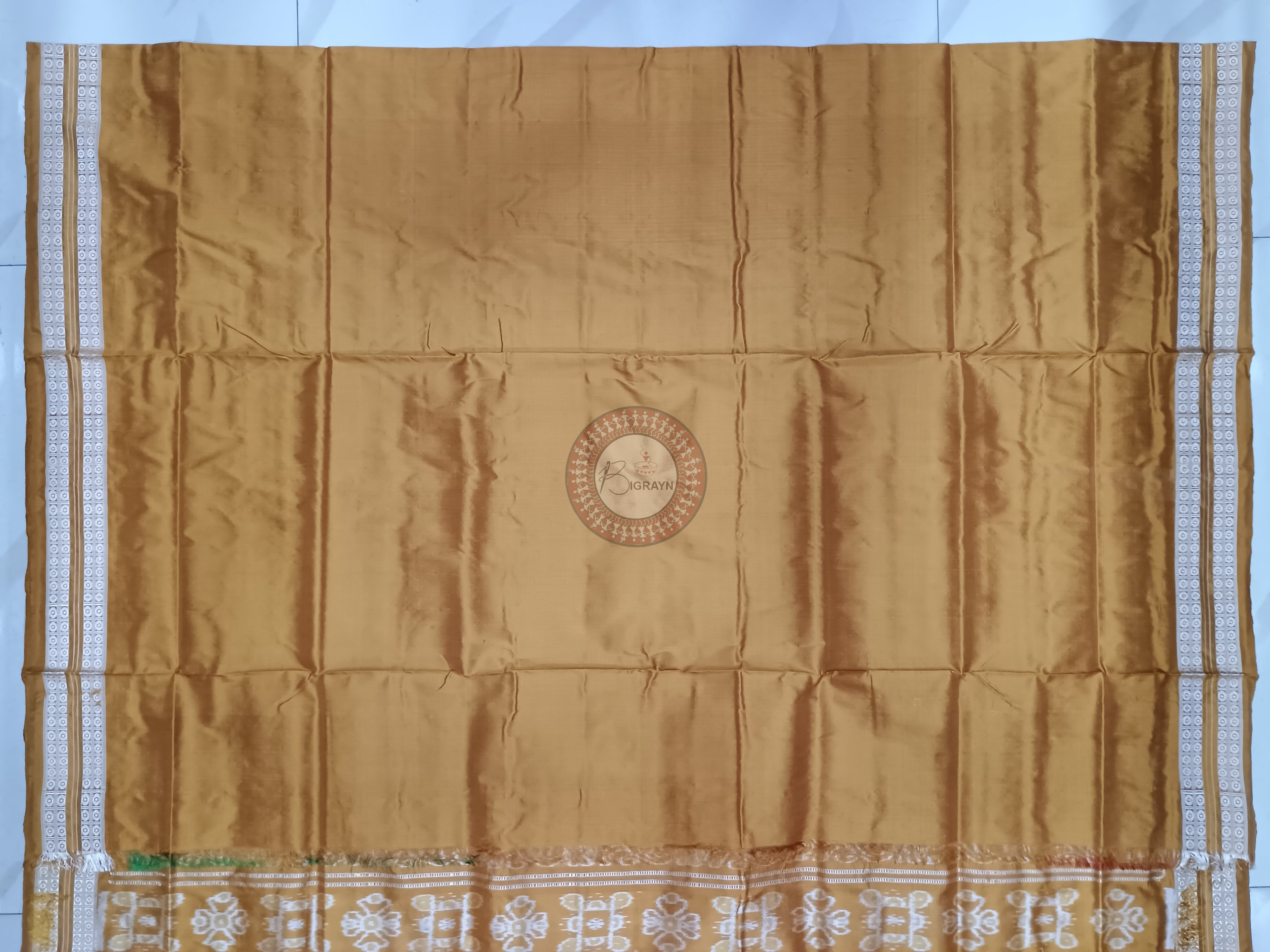 Mustard Yellow Green Red Tribal Odisha Handloom Sambalpuri Silk Saree