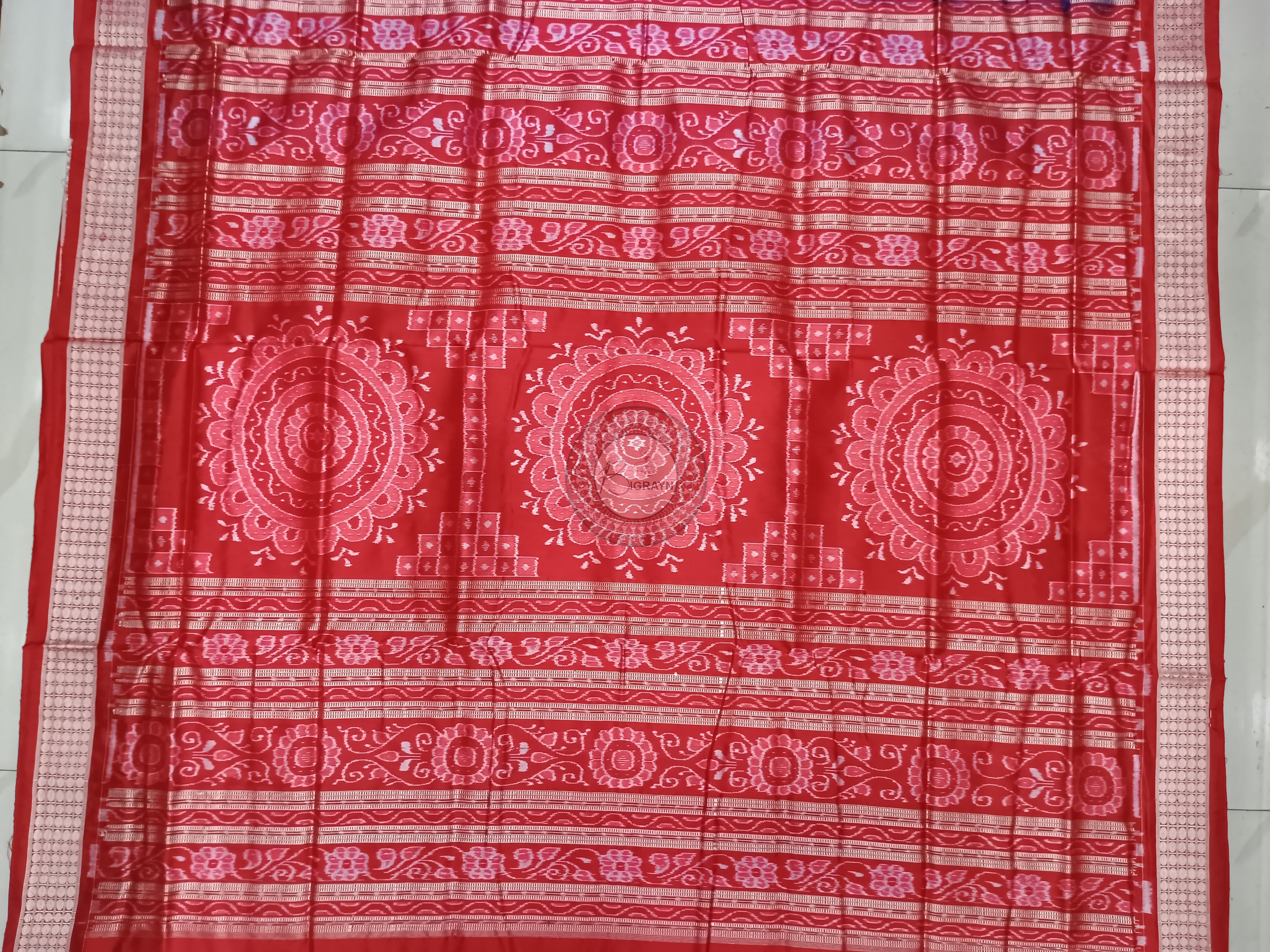 Red Blue Tribal Chakra Odisha Handloom Sambalpuri Silk Saree