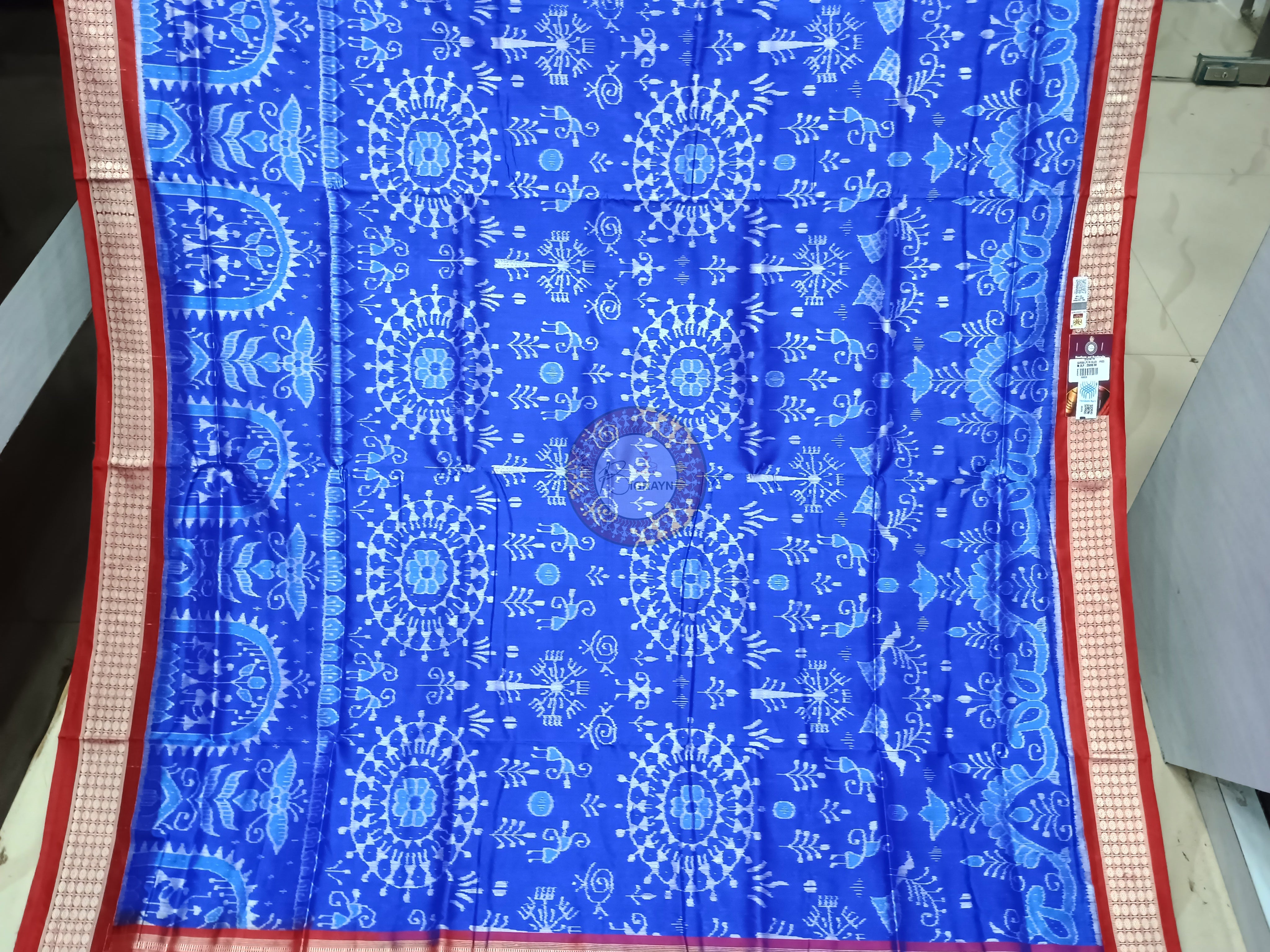 Red Blue Tribal Chakra Odisha Handloom Sambalpuri Silk Saree