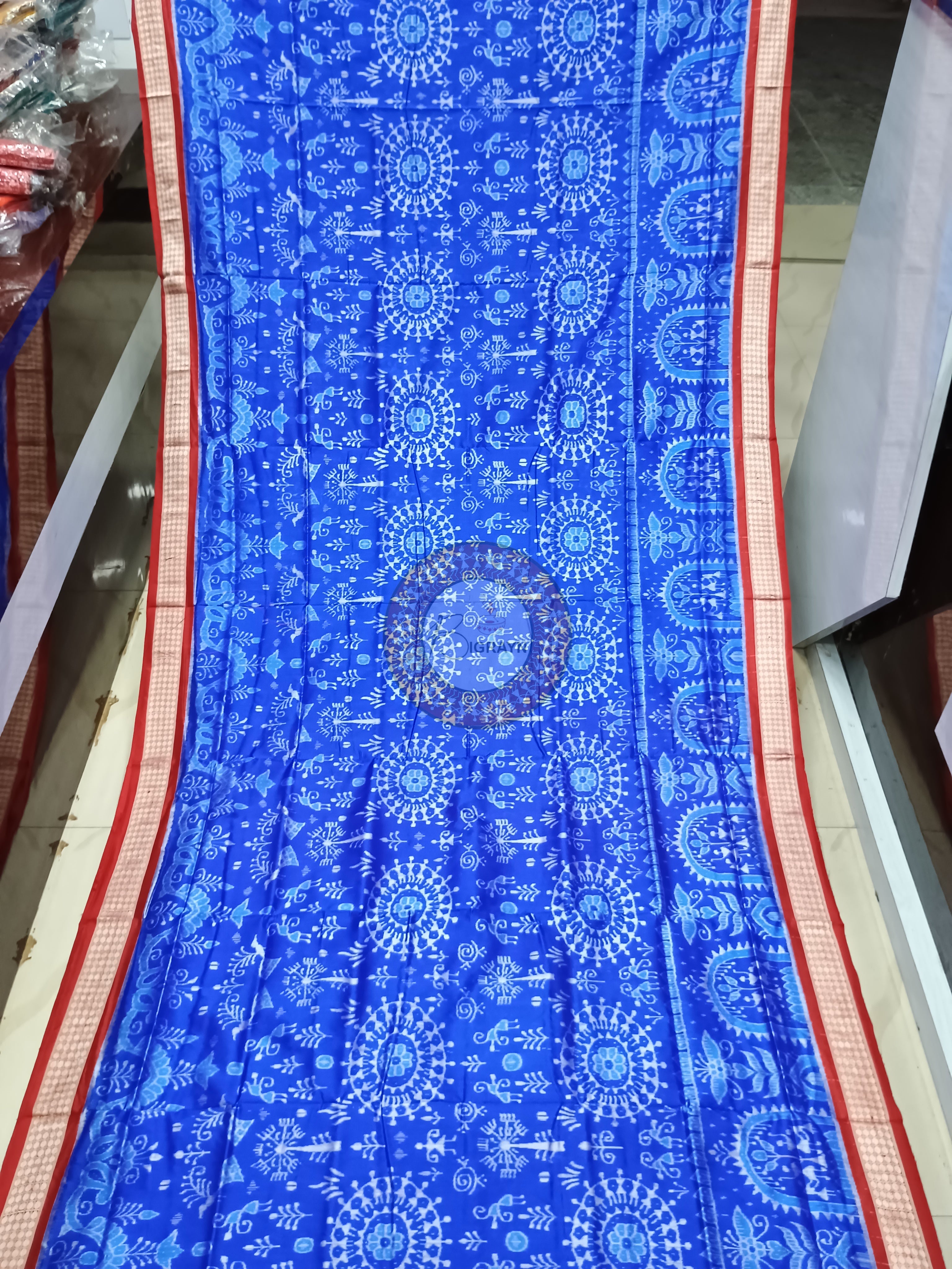 Red Blue Tribal Chakra Odisha Handloom Sambalpuri Silk Saree