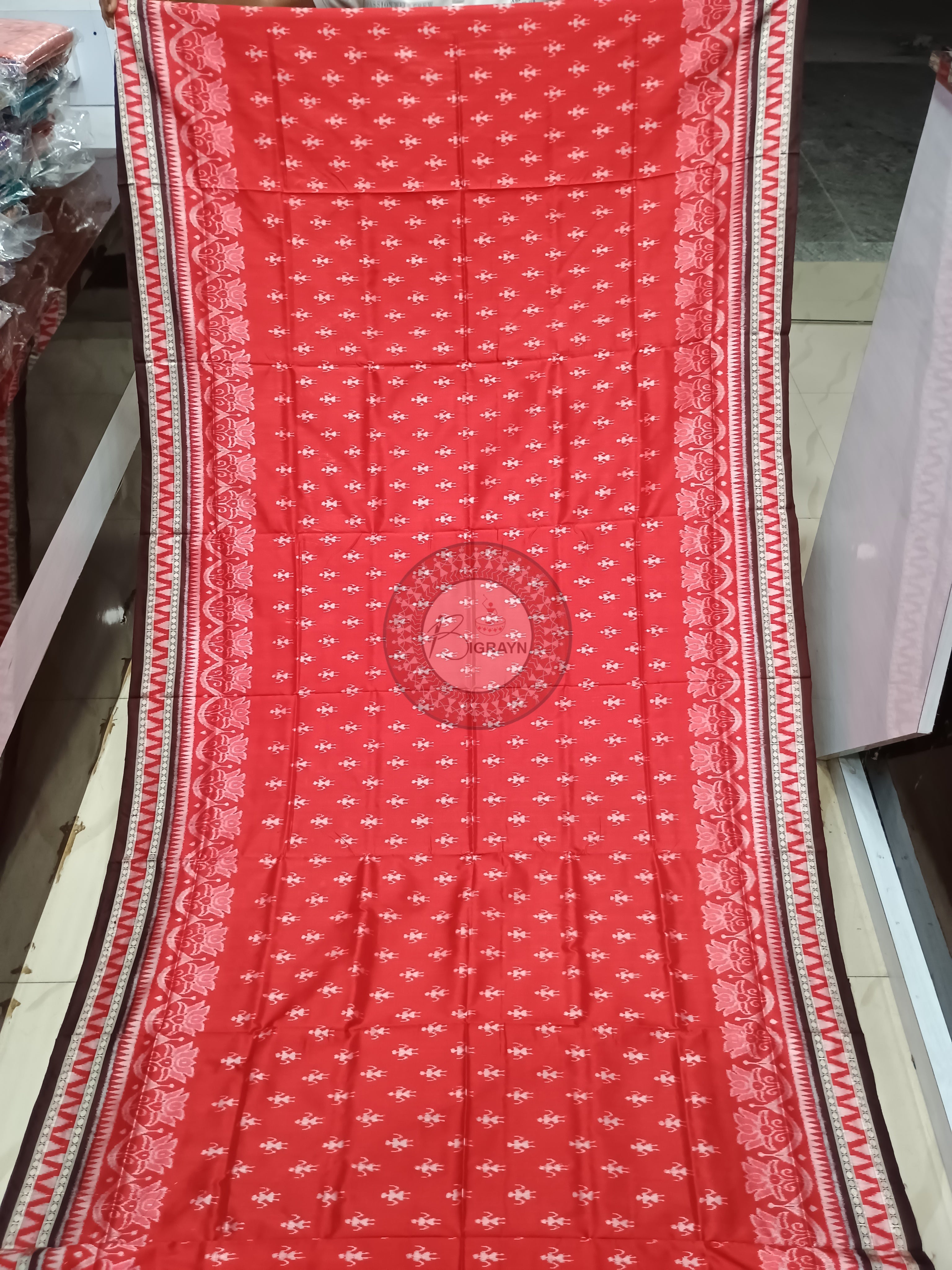 Red Coffee Scot Lotus Tribal Odisha Handloom Sambalpuri Silk Saree