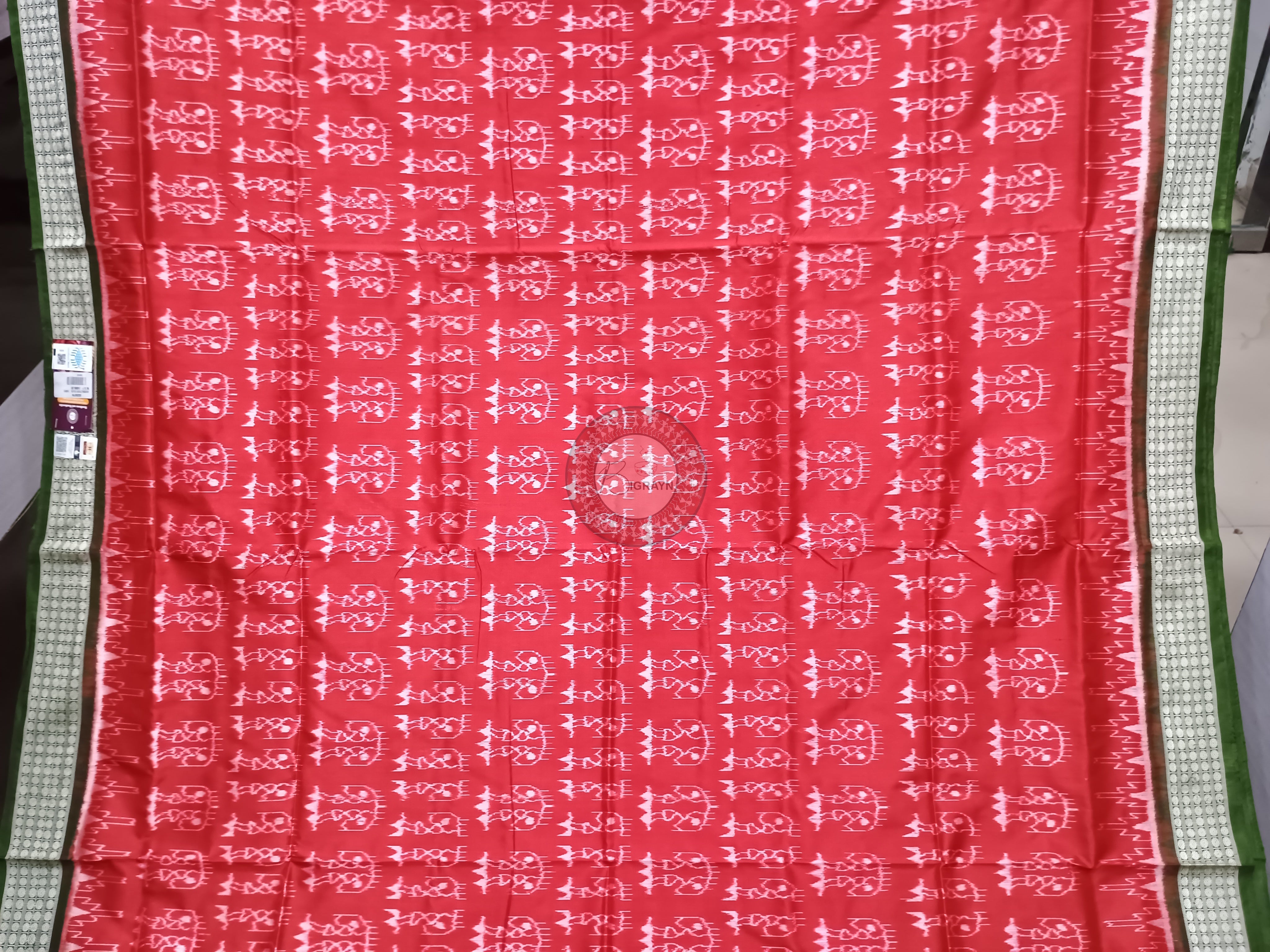 Red Mehendi Green Tribal Odisha Handloom Sambalpuri Silk Saree