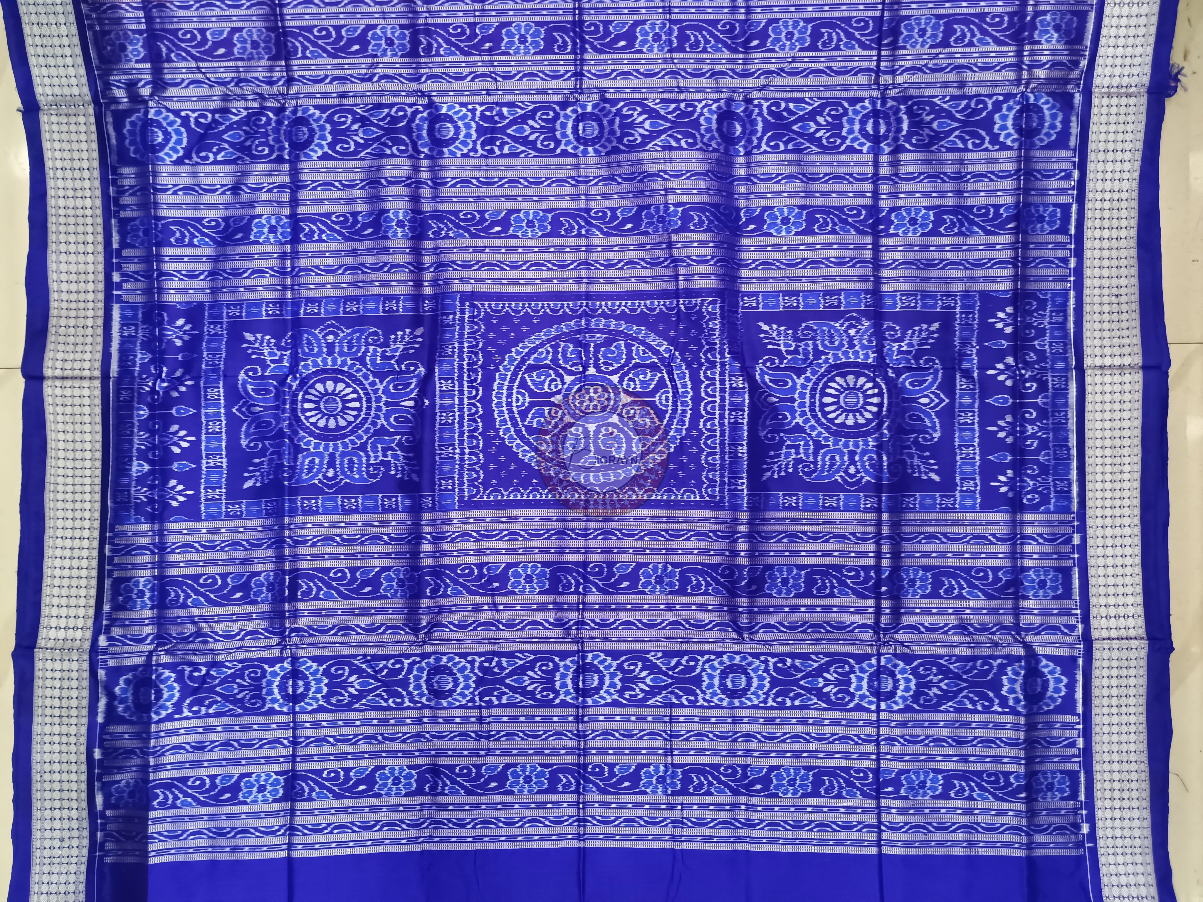 Orange Blue Tribal Ek Chandia Odisha Handloom Sambalpuri Silk Saree