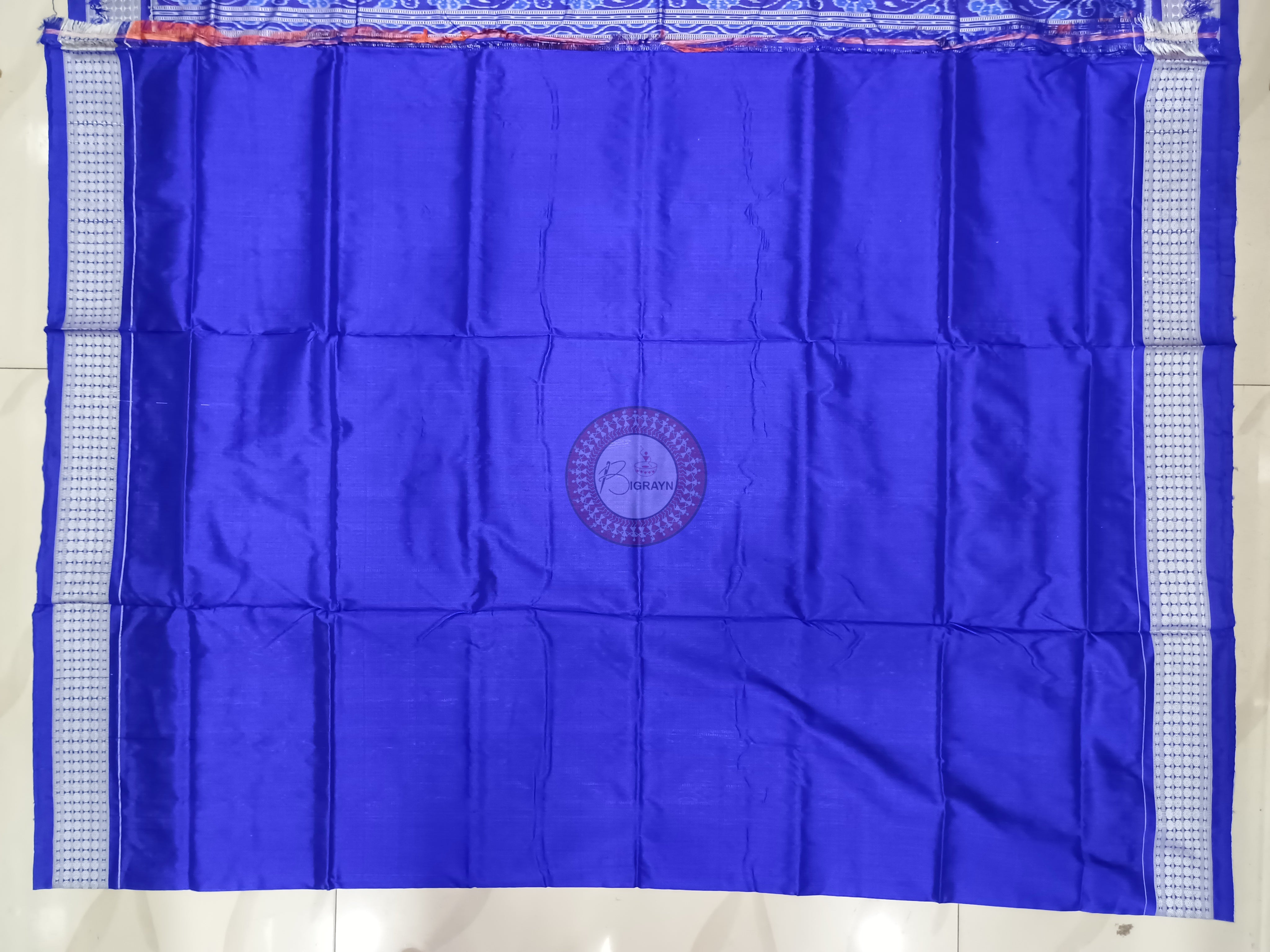 Orange Blue Tribal Ek Chandia Odisha Handloom Sambalpuri Silk Saree