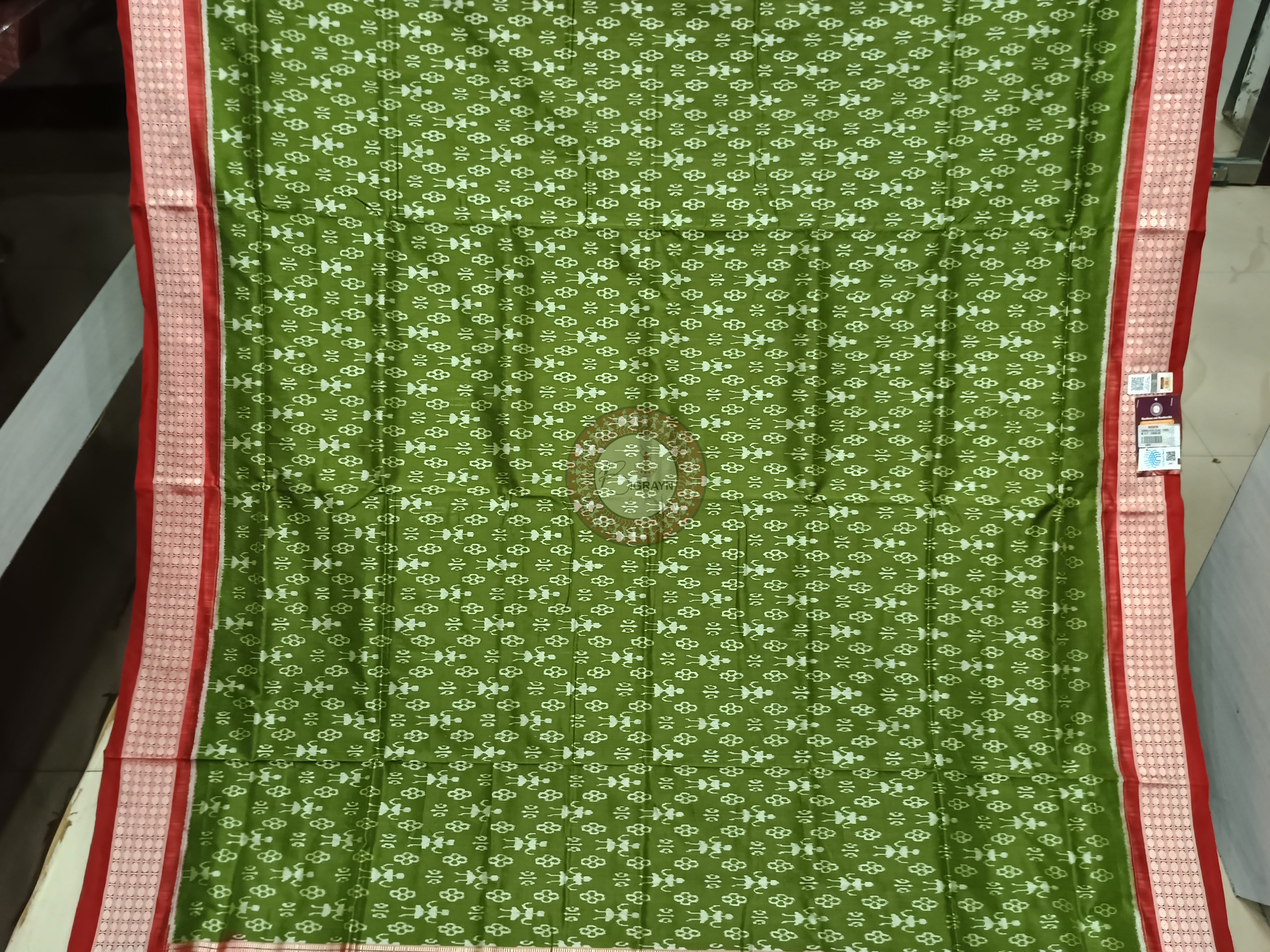 Mehendi Green Red Tribal Ek Chandia Odisha Handloom Sambalpuri Silk Saree