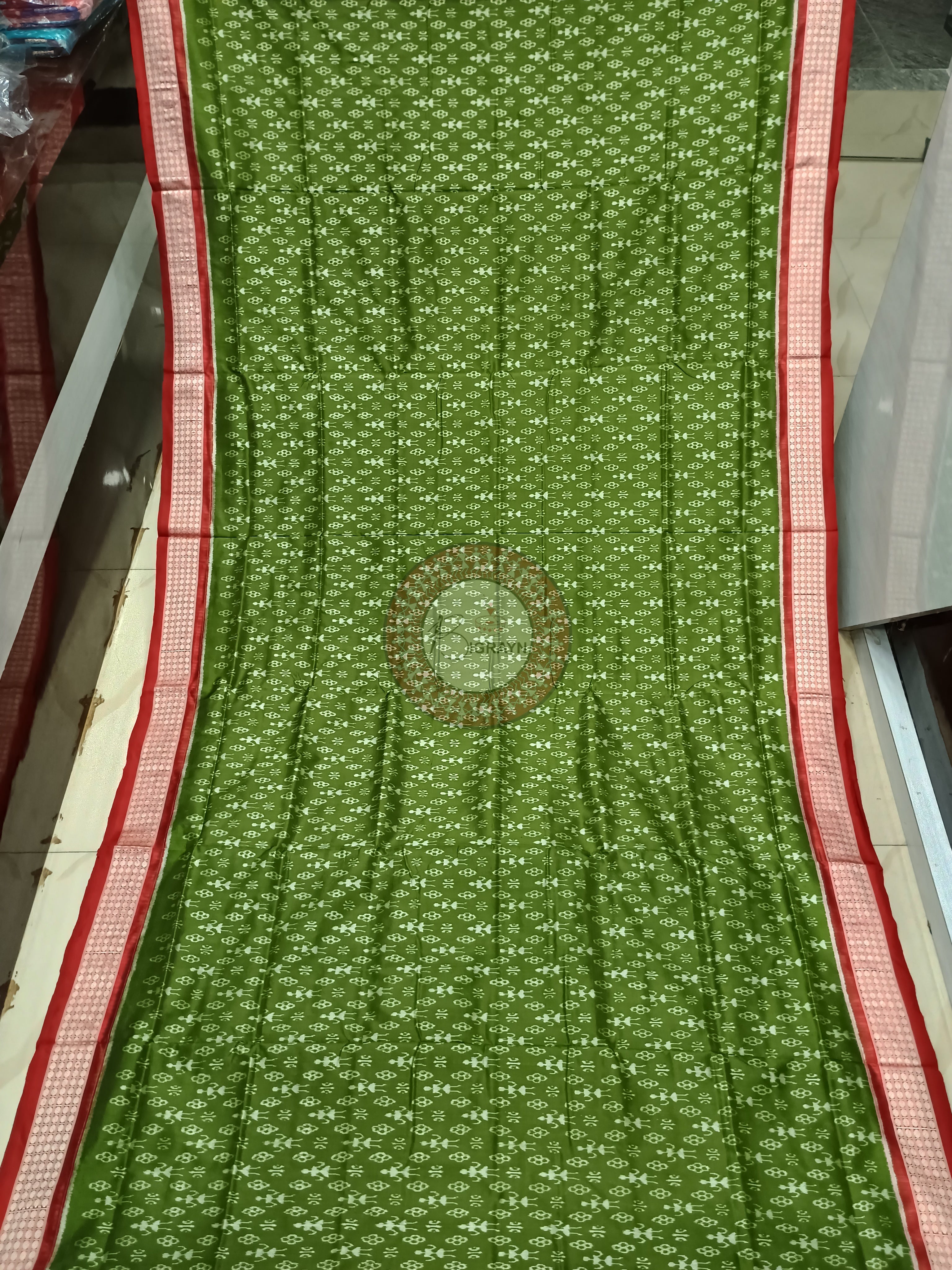 Mehendi Green Red Tribal Ek Chandia Odisha Handloom Sambalpuri Silk Saree