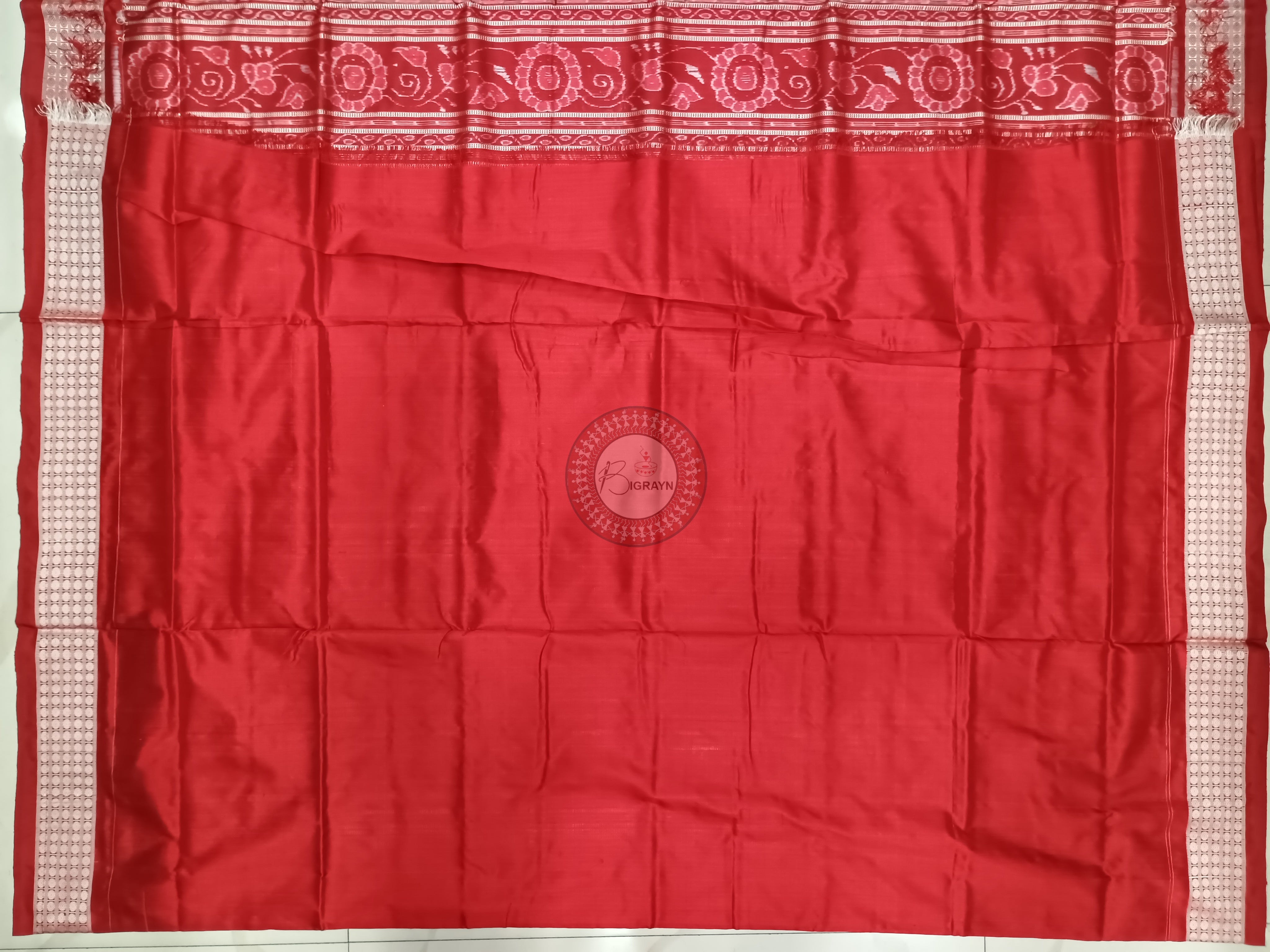 Mehendi Green Red Tribal Ek Chandia Odisha Handloom Sambalpuri Silk Saree