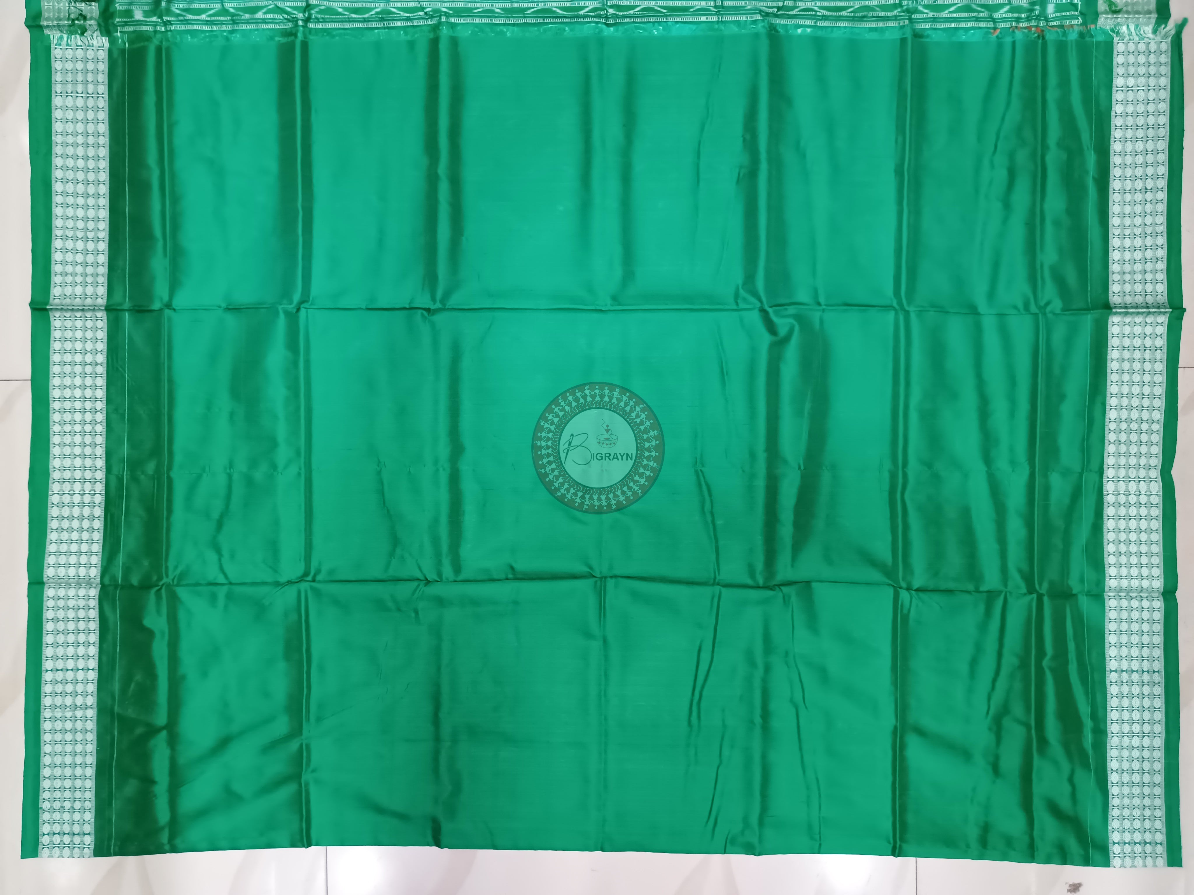 Orange Green Tribal Ek Chandia Odisha Handloom Sambalpuri Silk Saree