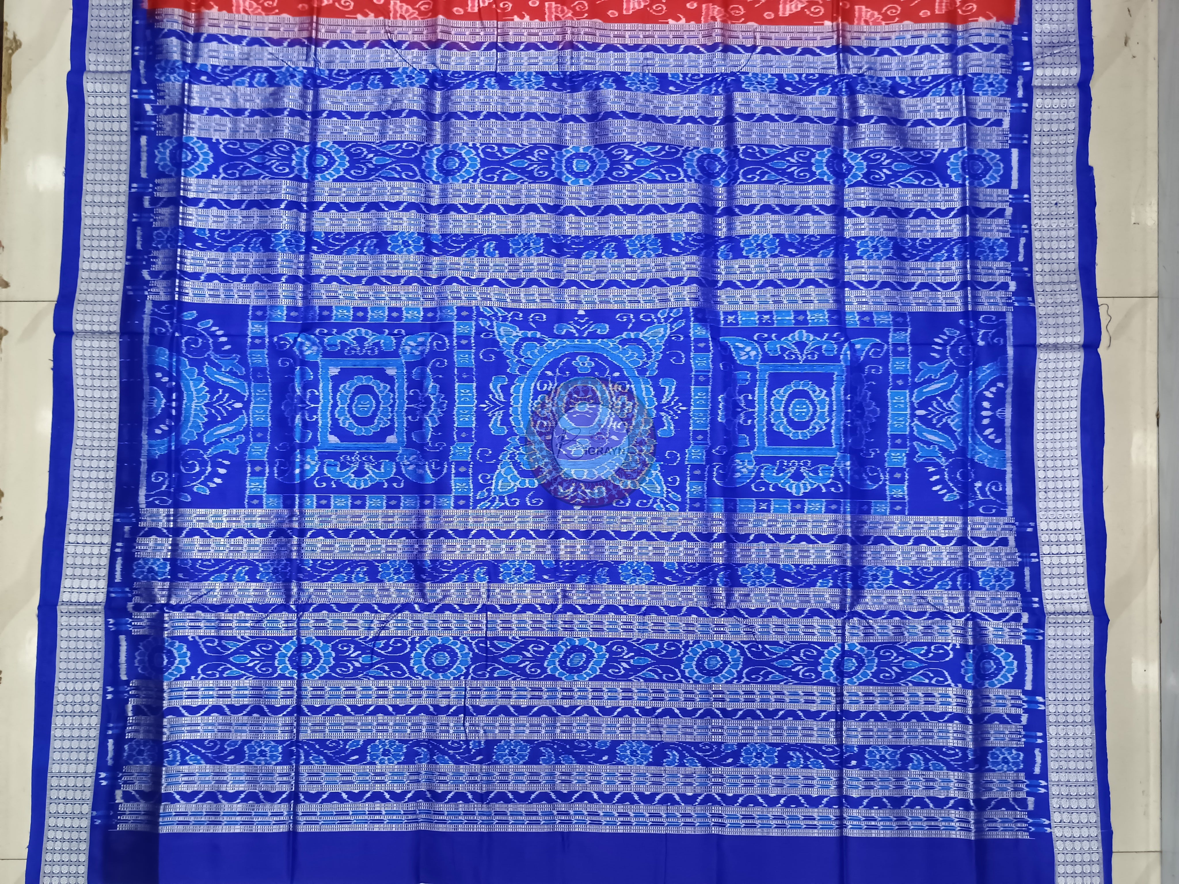 Red Blue Tribal And Tree Design Odisha Handloom Sambalpuri Silk Saree
