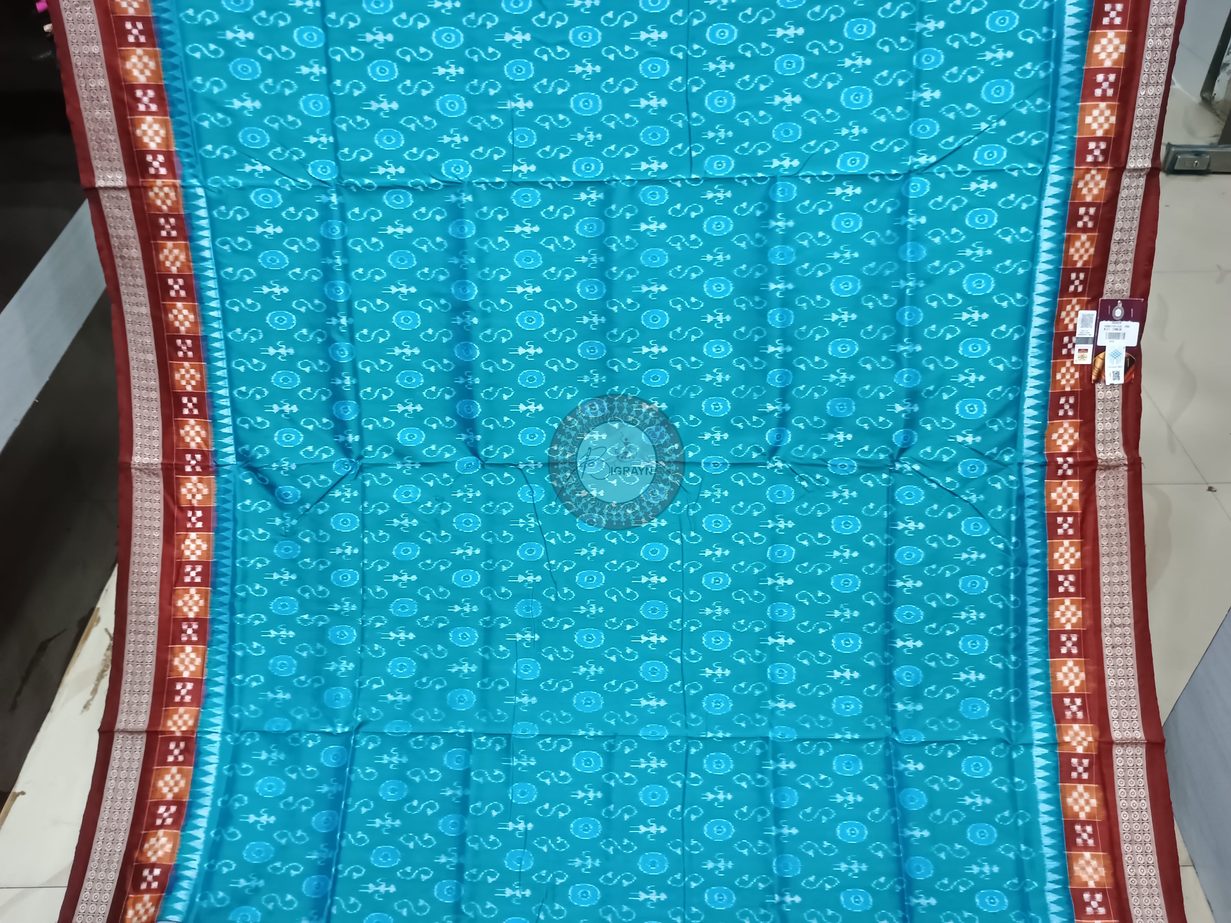 Copper Sulphate Maroon Pasapali Border Tribal Ek Chandia Odisha Handloom Sambalpuri Silk Saree