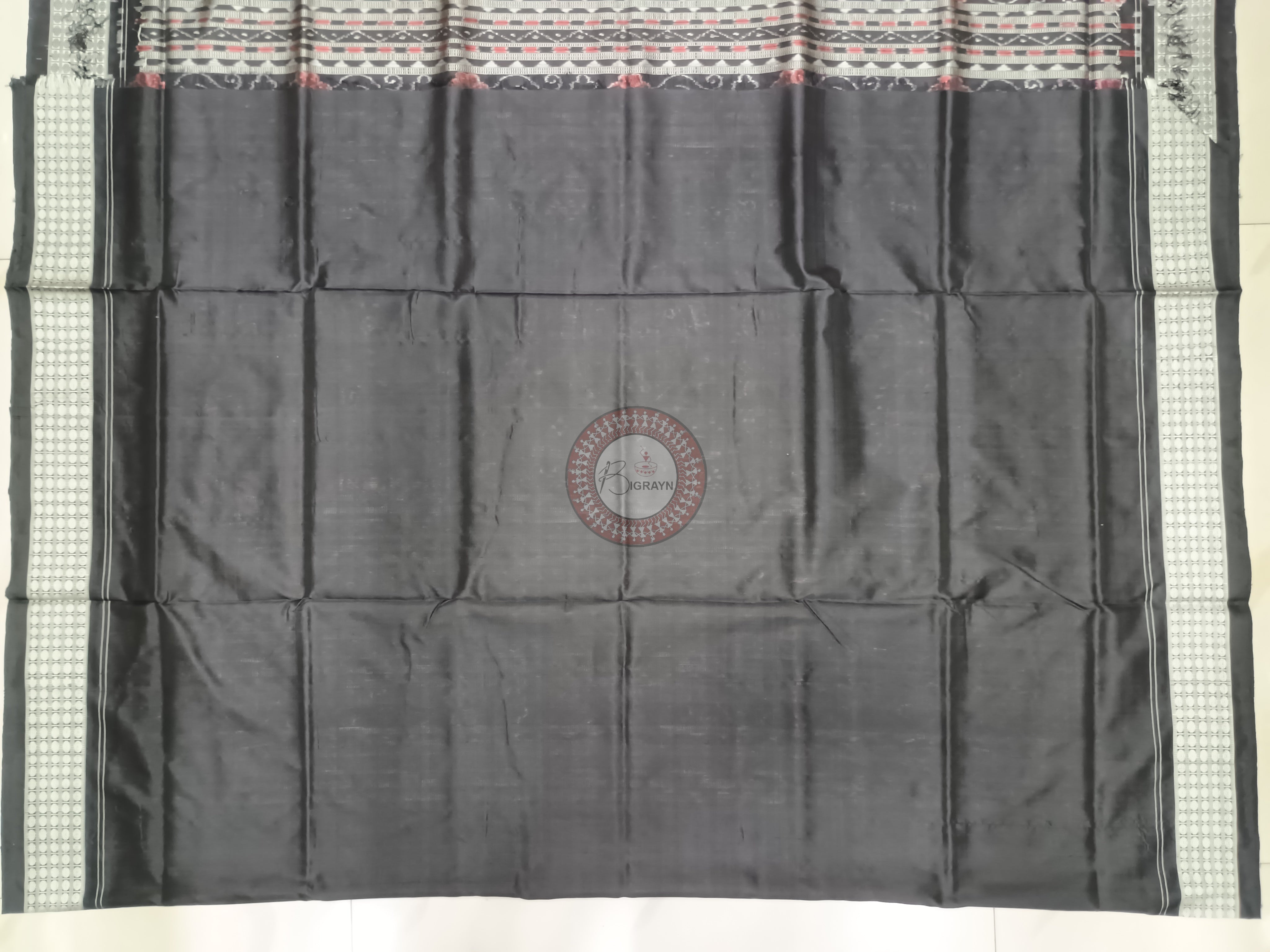 Orange Black Tribal Ek Chandia Odisha Handloom Sambalpuri Silk Saree