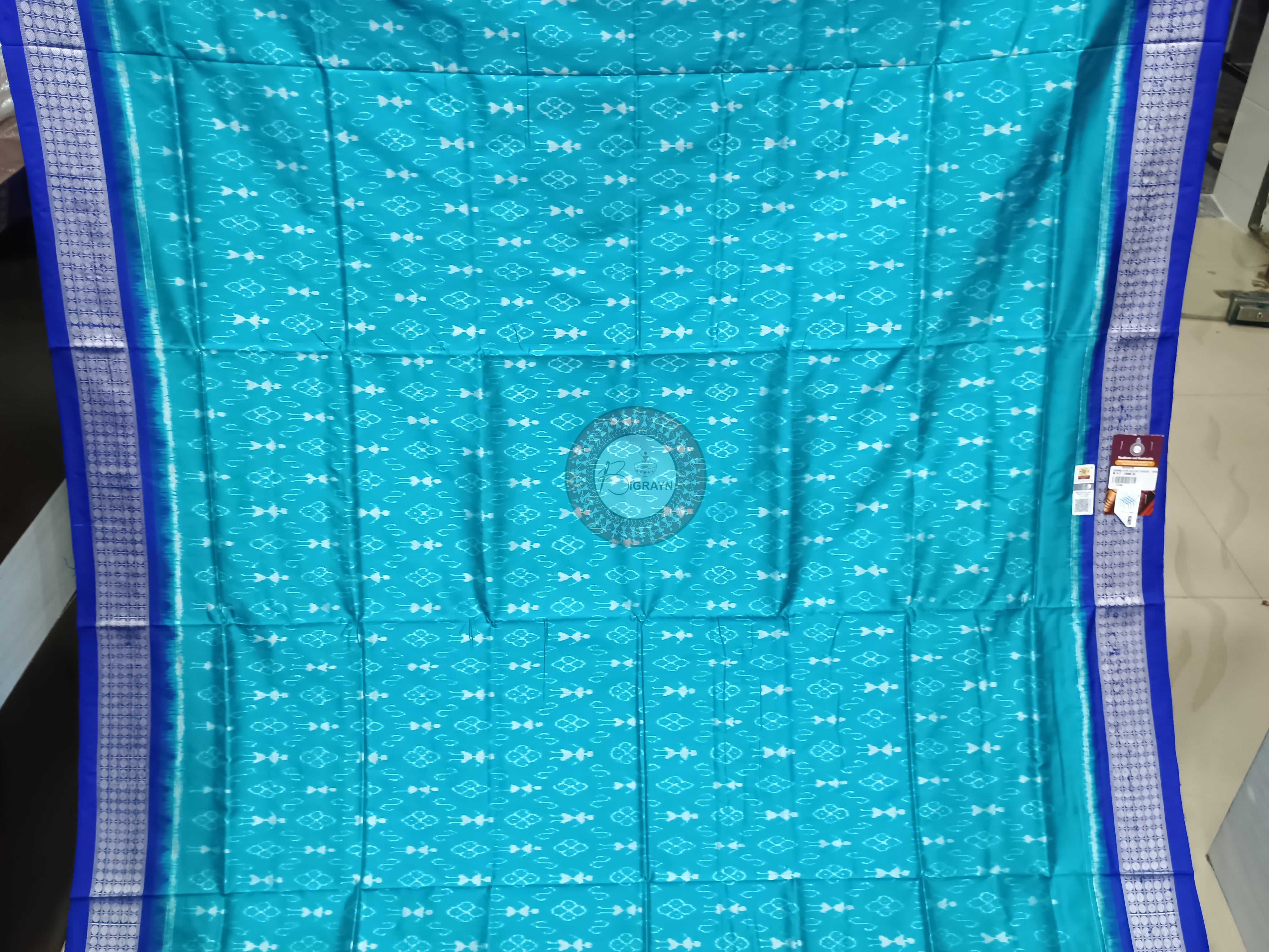 Sea Green Blue Ek Chandia Tribal Odisha Handloom Sambalpuri Silk Saree