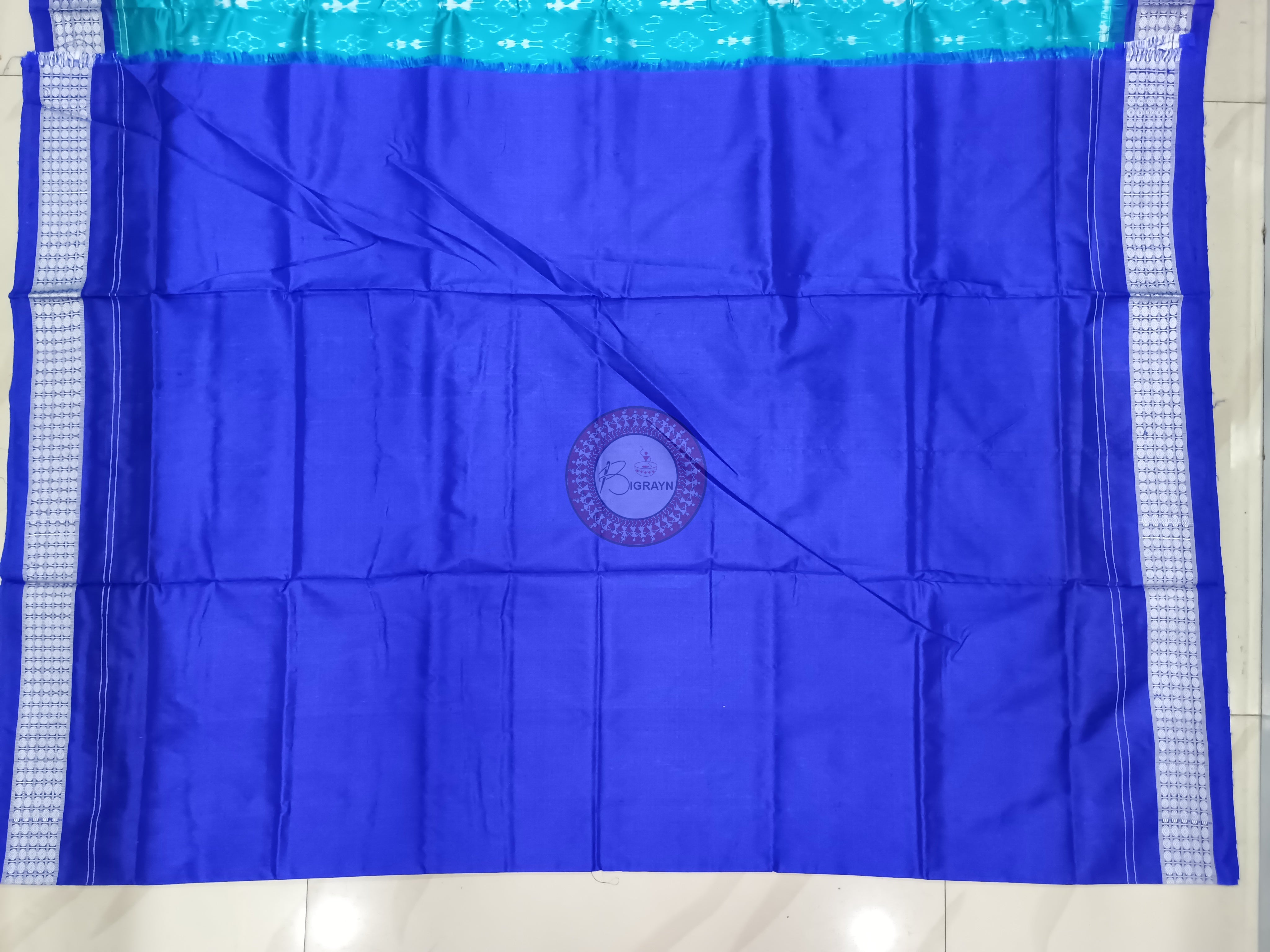Sea Green Blue Ek Chandia Tribal Odisha Handloom Sambalpuri Silk Saree