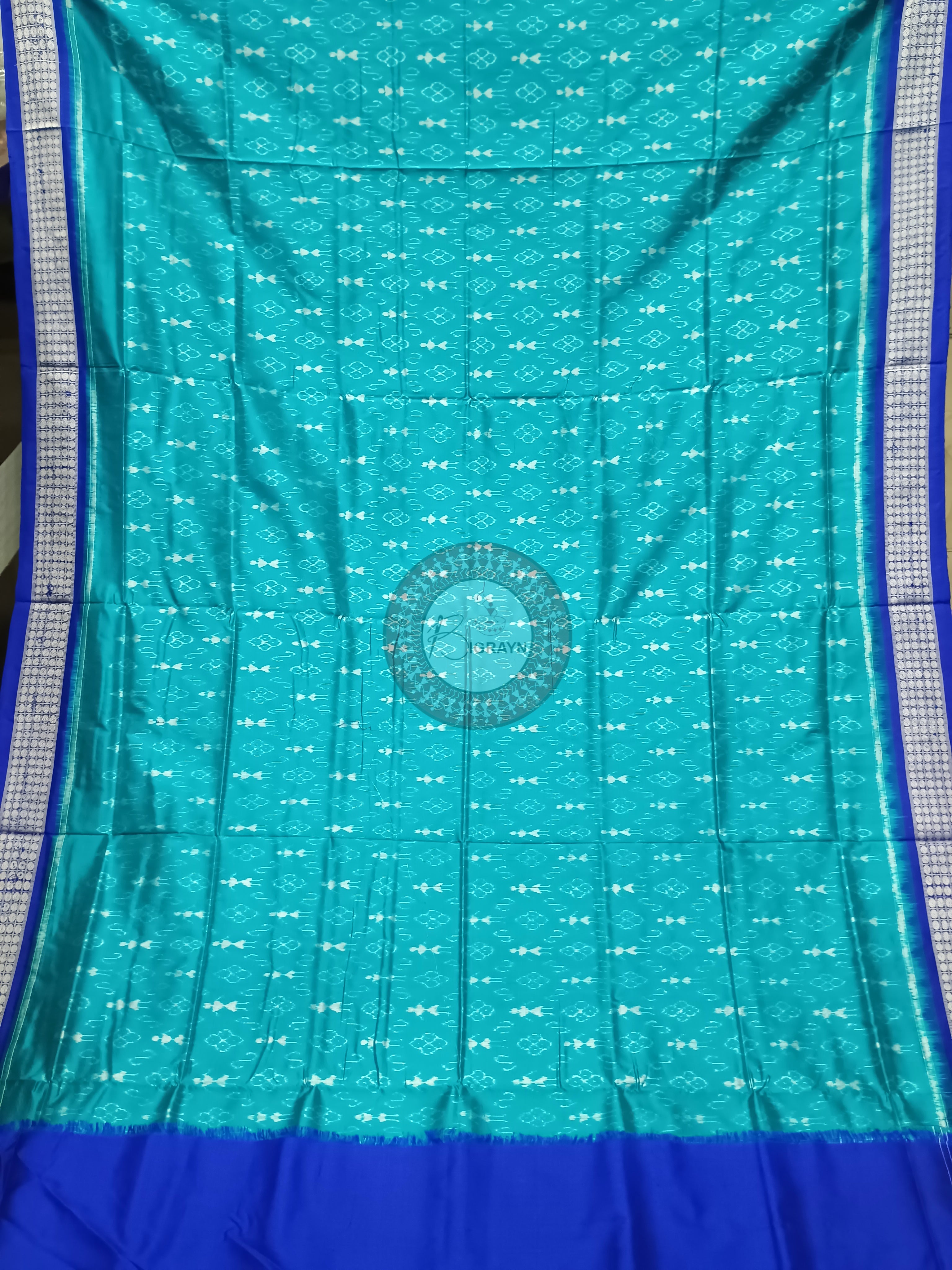 Sea Green Blue Ek Chandia Tribal Odisha Handloom Sambalpuri Silk Saree