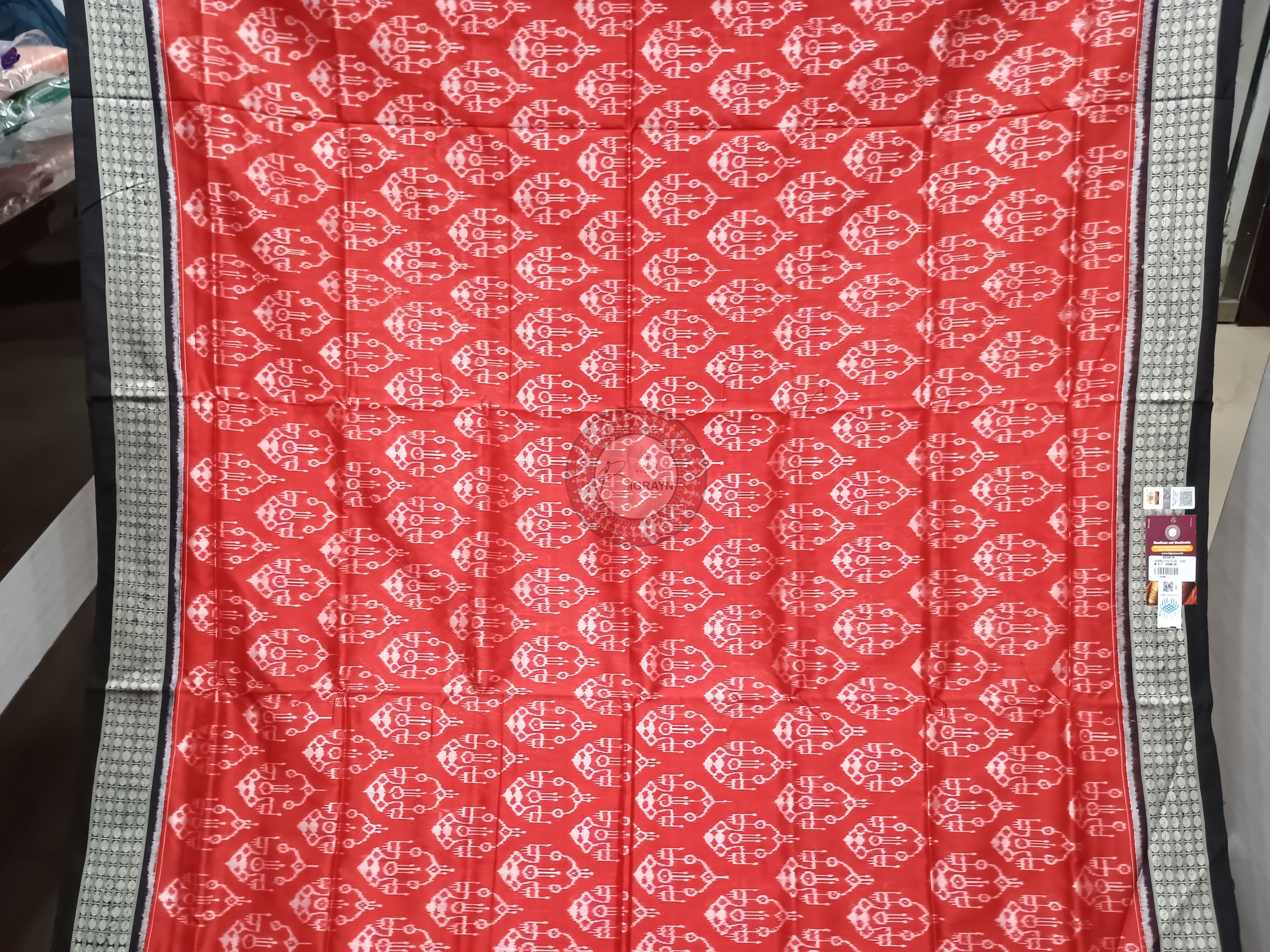 Red Black Ikat Tribal Odisha Handloom Sambalpuri Silk Saree