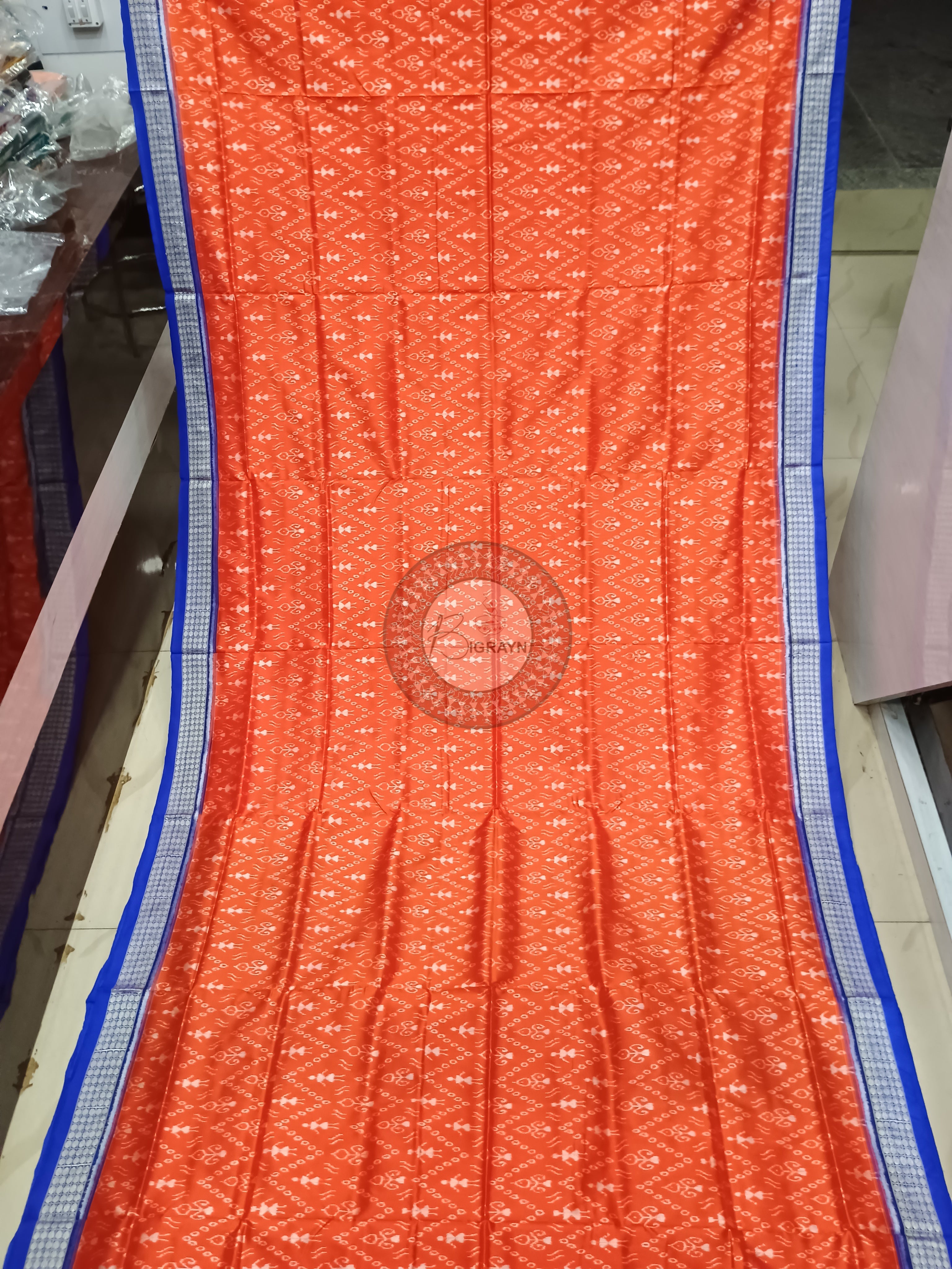 Orange Blue Tribal Odisha Handloom Sambalpuri Silk Saree