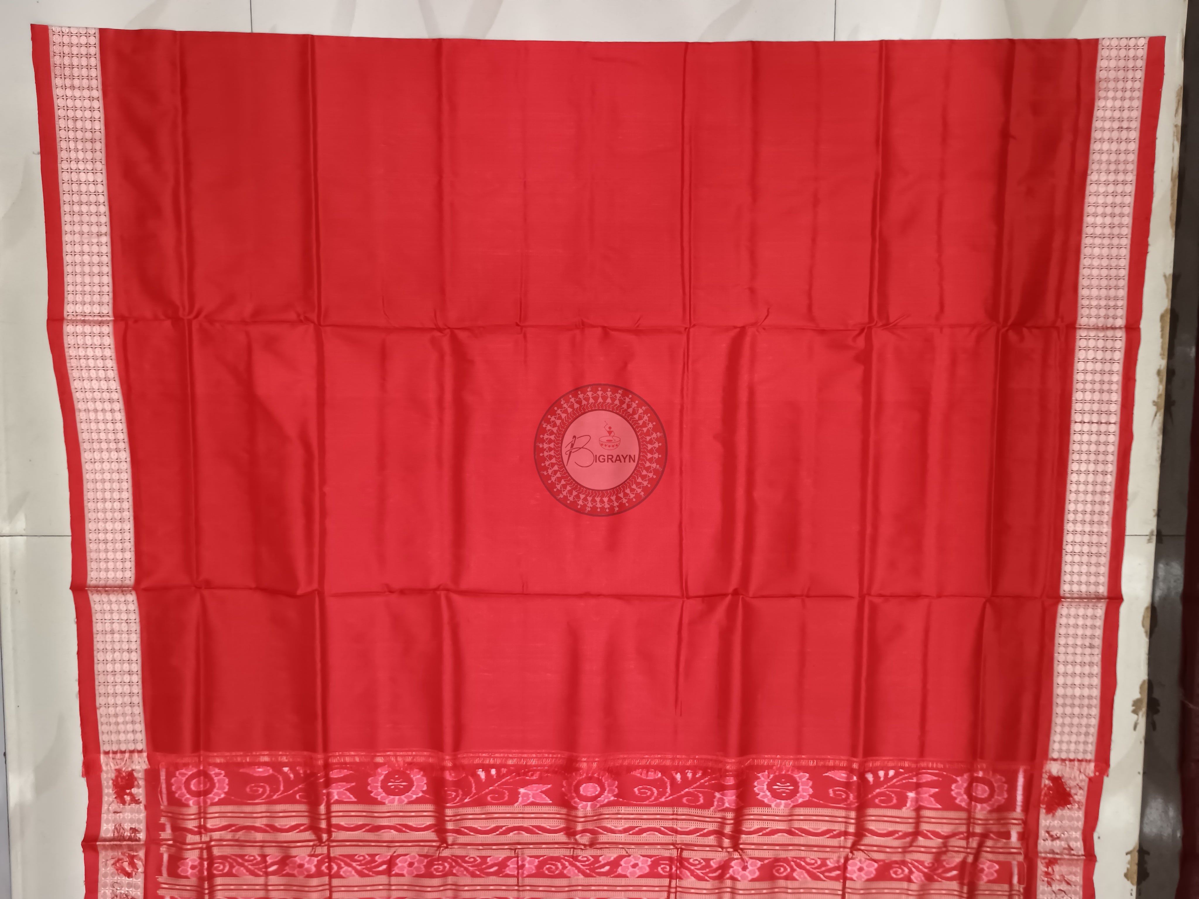 Blue Red Tribal And House Odisha Handloom Sambalpuri Silk Saree