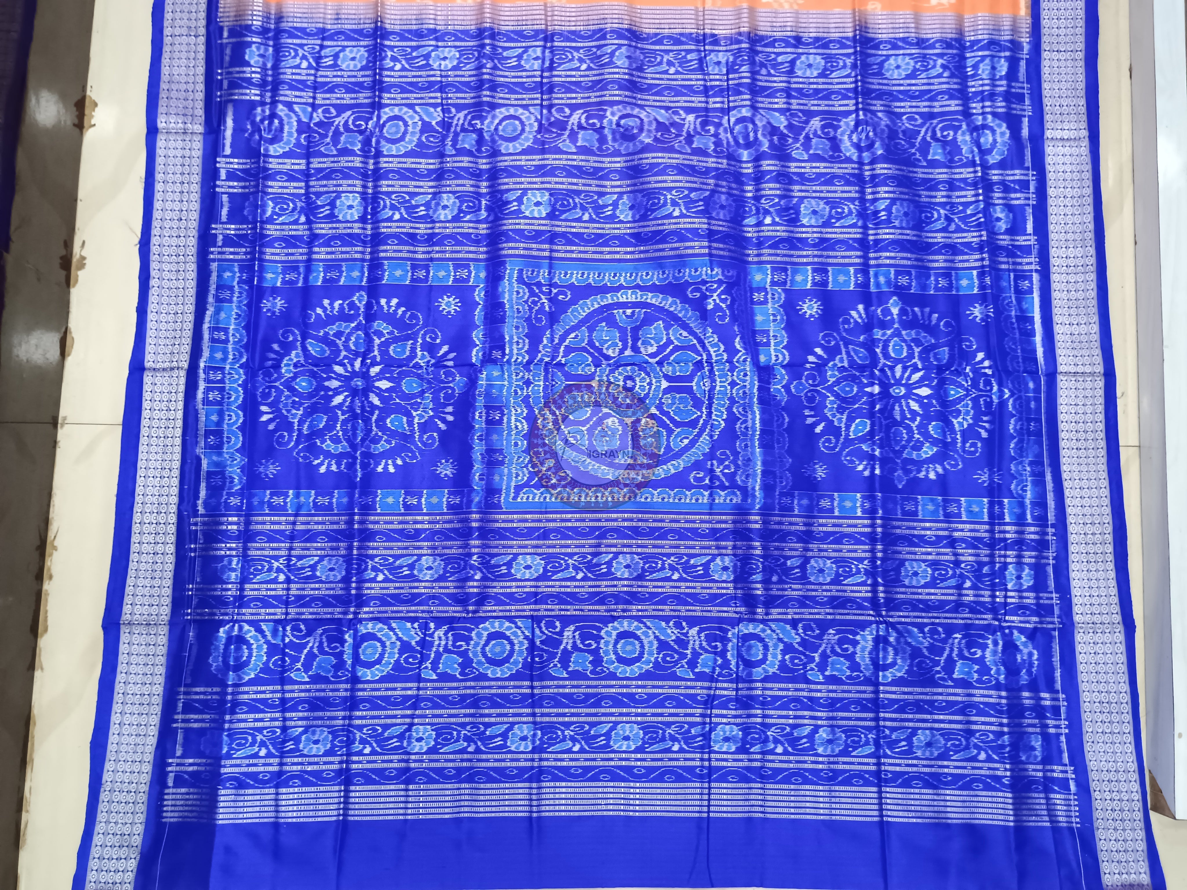 Peach Blue Tribal Tree Odisha Handloom Sambalpuri Silk Saree