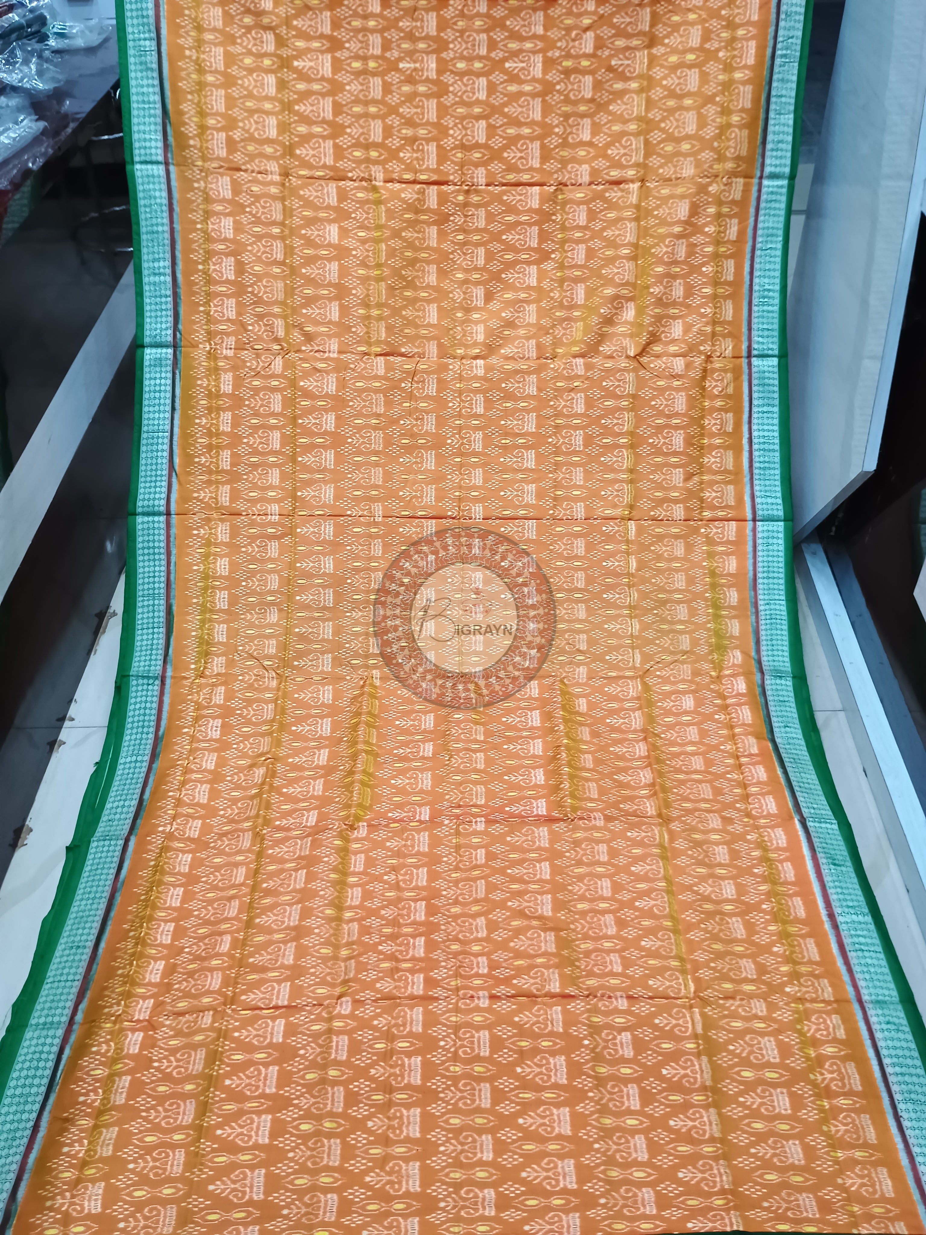 Dual Shade Yellow Green Tree Odisha Handloom Sambalpuri Silk Saree