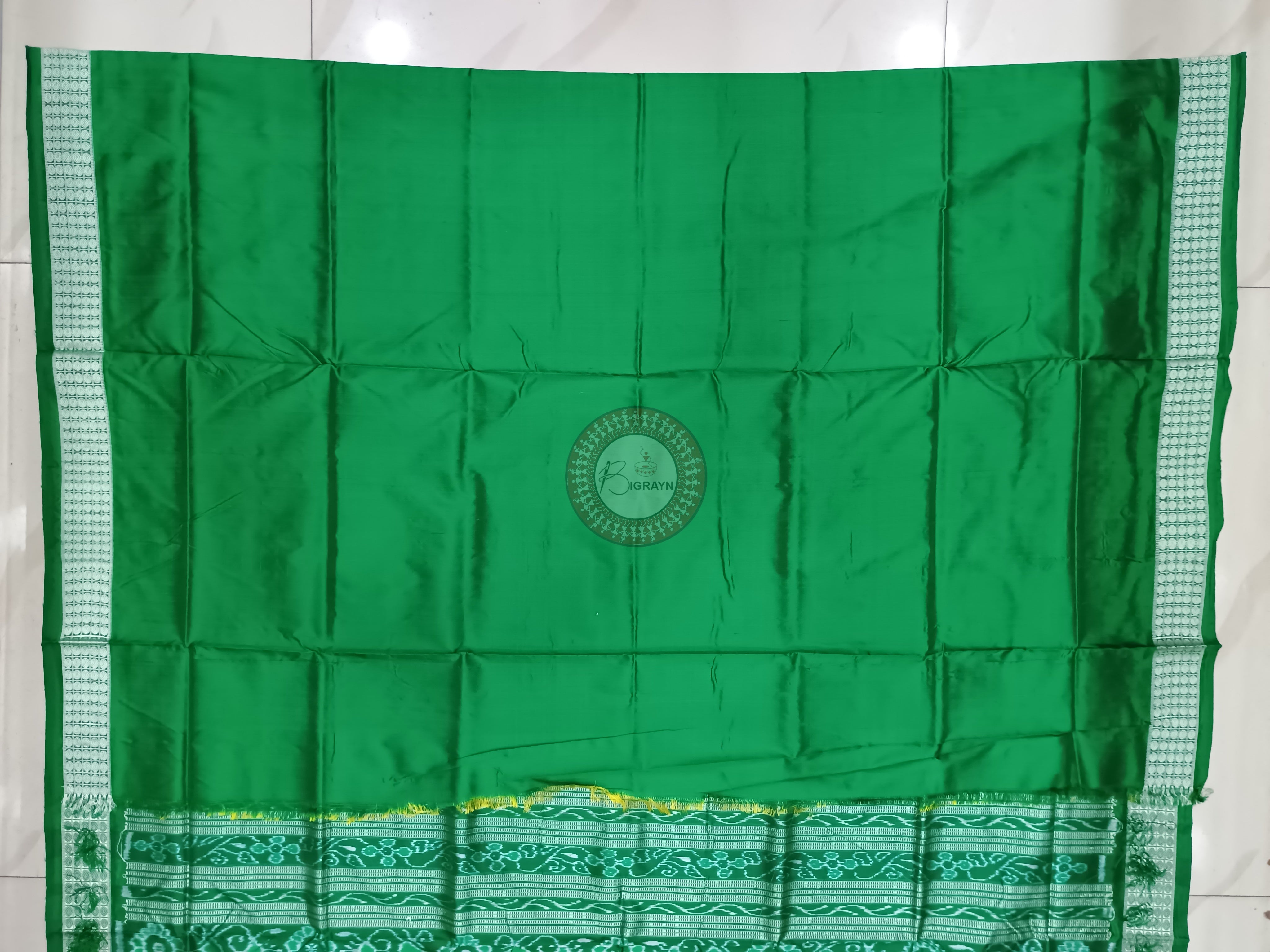 Dual Shade Yellow Green Tree Odisha Handloom Sambalpuri Silk Saree