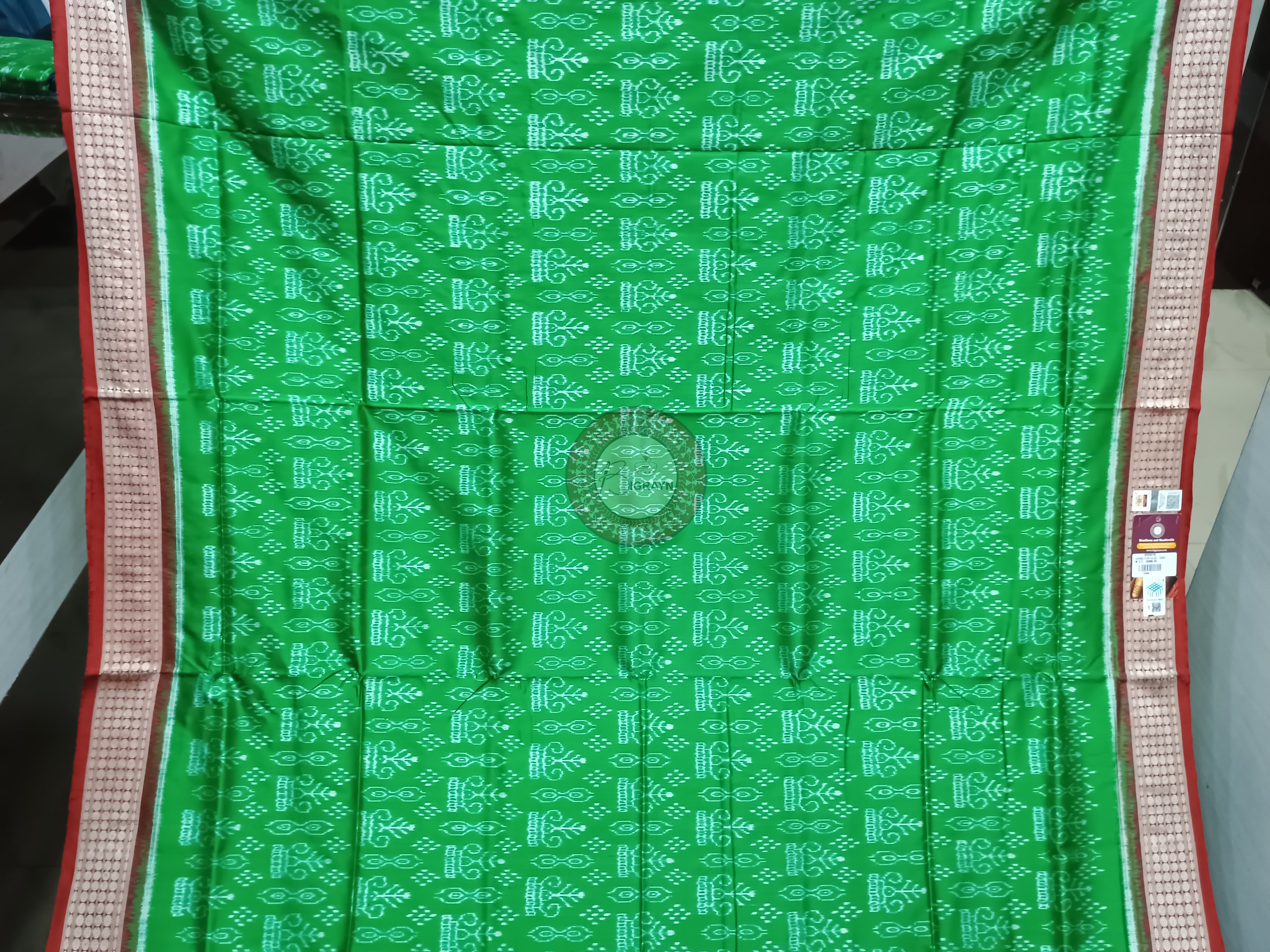 Green Red Tree Odisha Handloom Sambalpuri Silk Saree