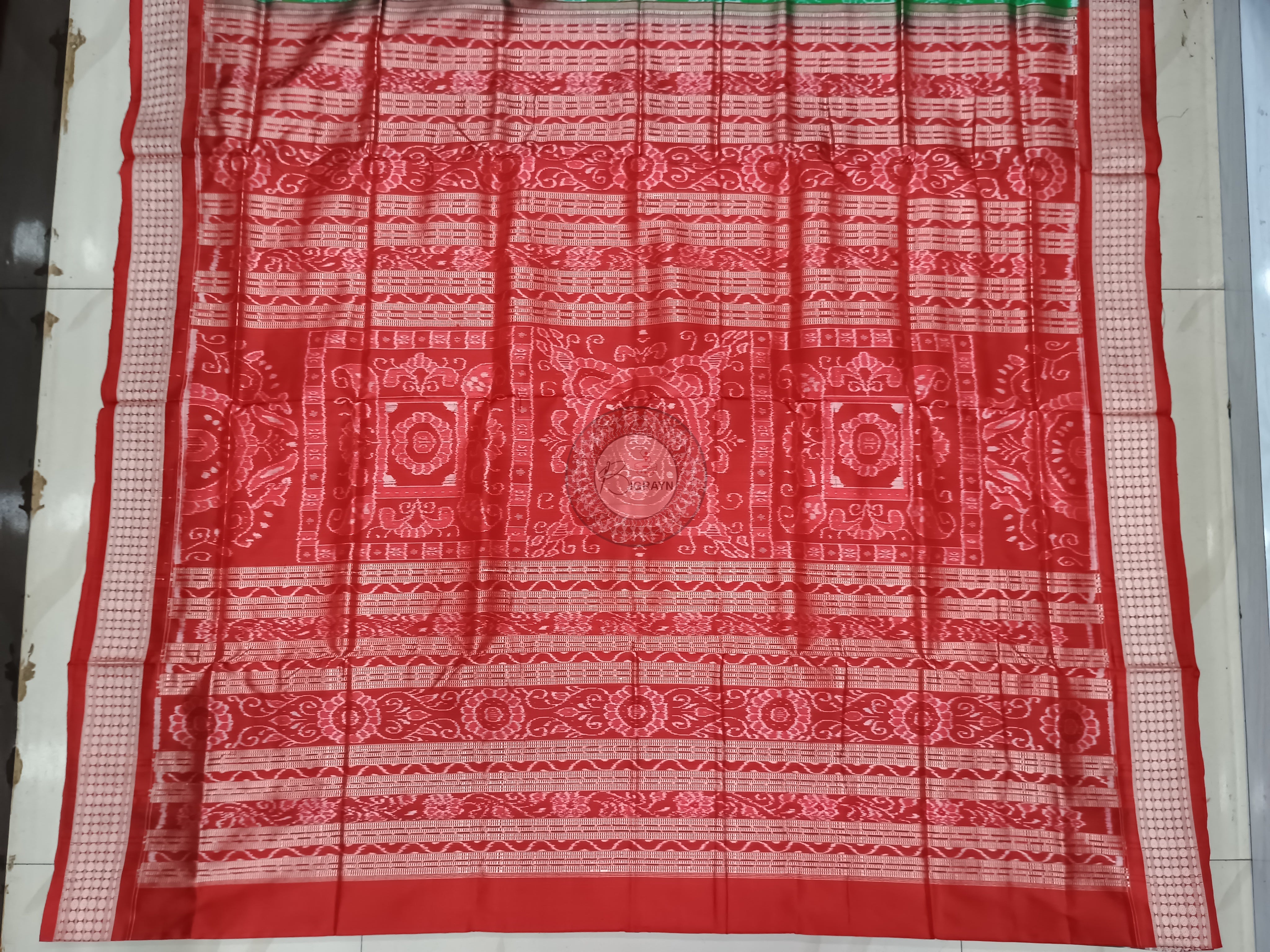 Green Red Tree Odisha Handloom Sambalpuri Silk Saree