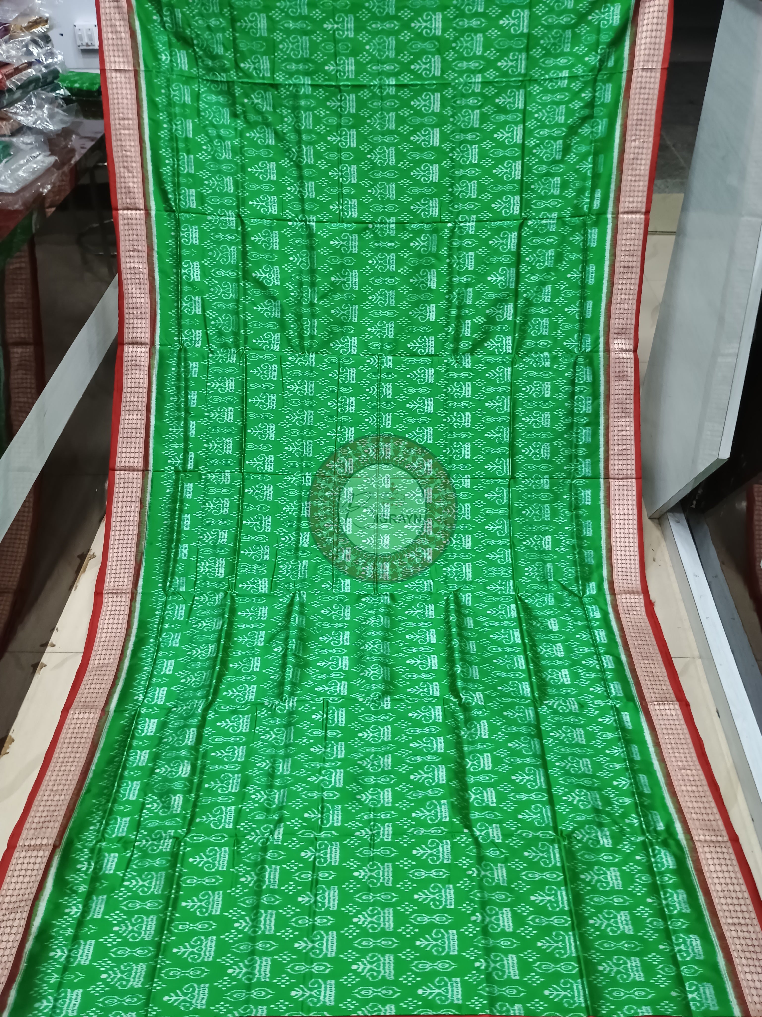 Green Red Tree Odisha Handloom Sambalpuri Silk Saree