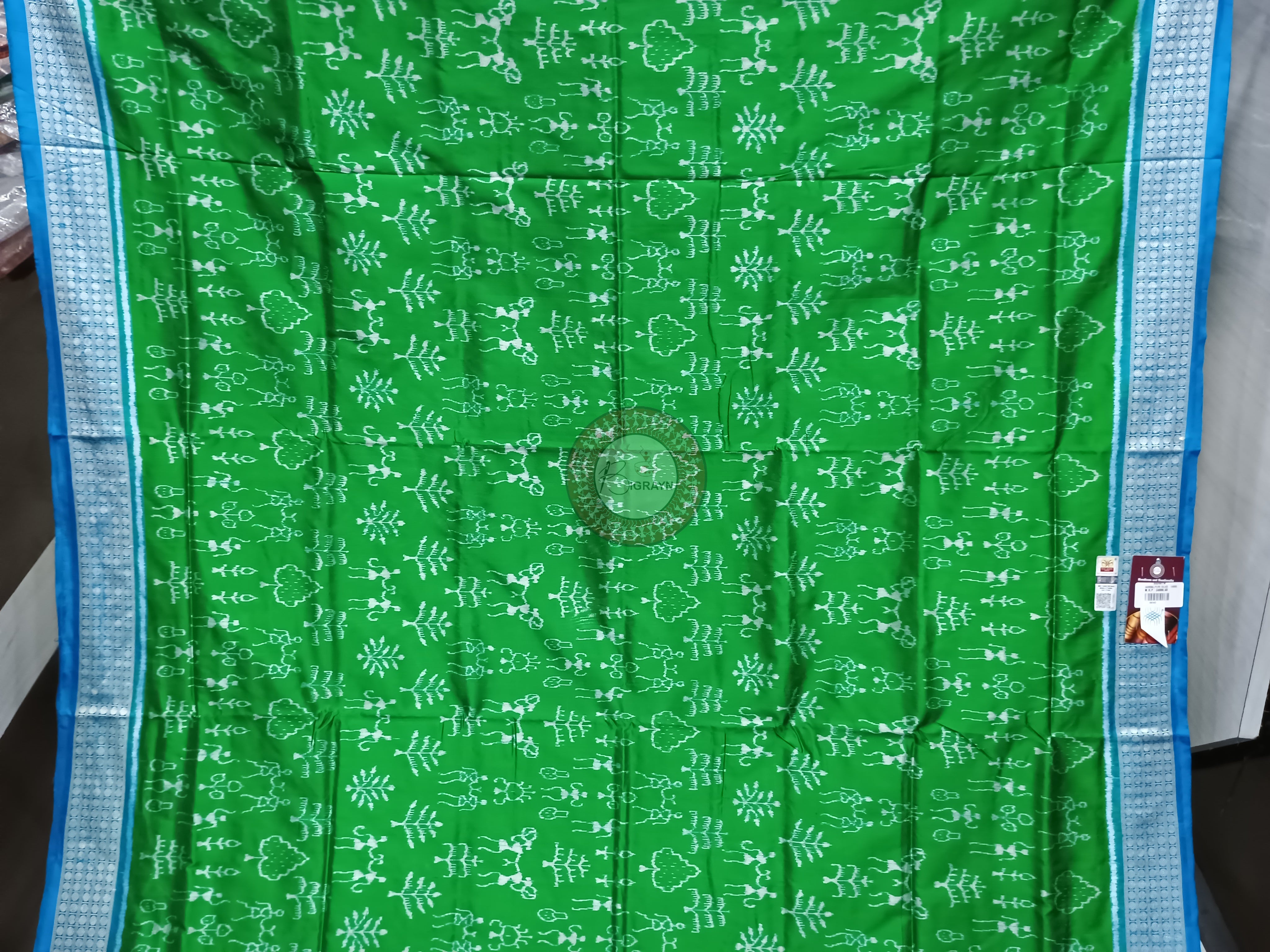 Green Copper Sulphate Tribal And Tree Odisha Handloom Sambalpuri Silk Saree