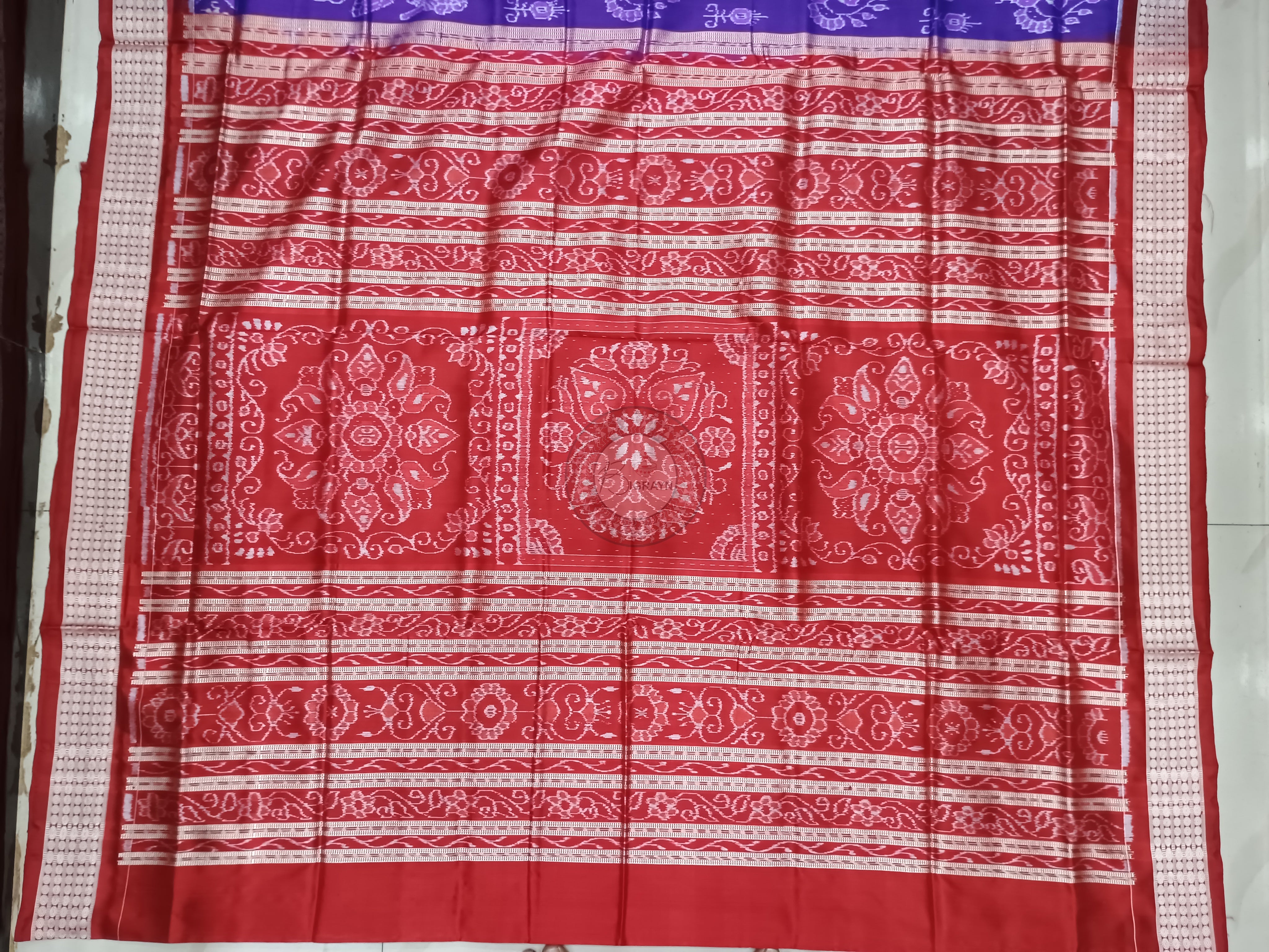 Purple Maroon Peacock And Dancer Odisha Handloom Sambalpuri Silk Saree