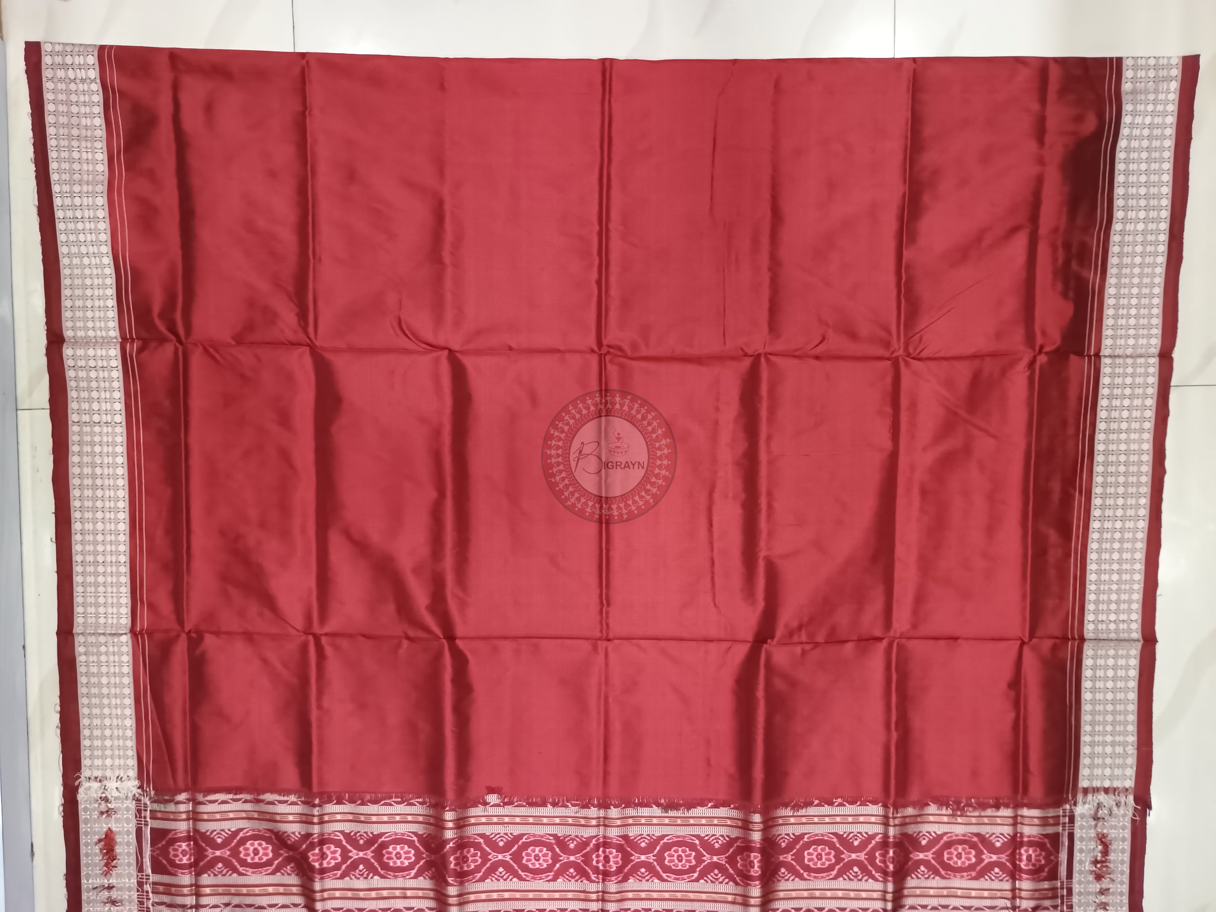 Purple Maroon Kalasha And Banana Tree With Animal Odisha Handloom Sambalpuri Silk Saree