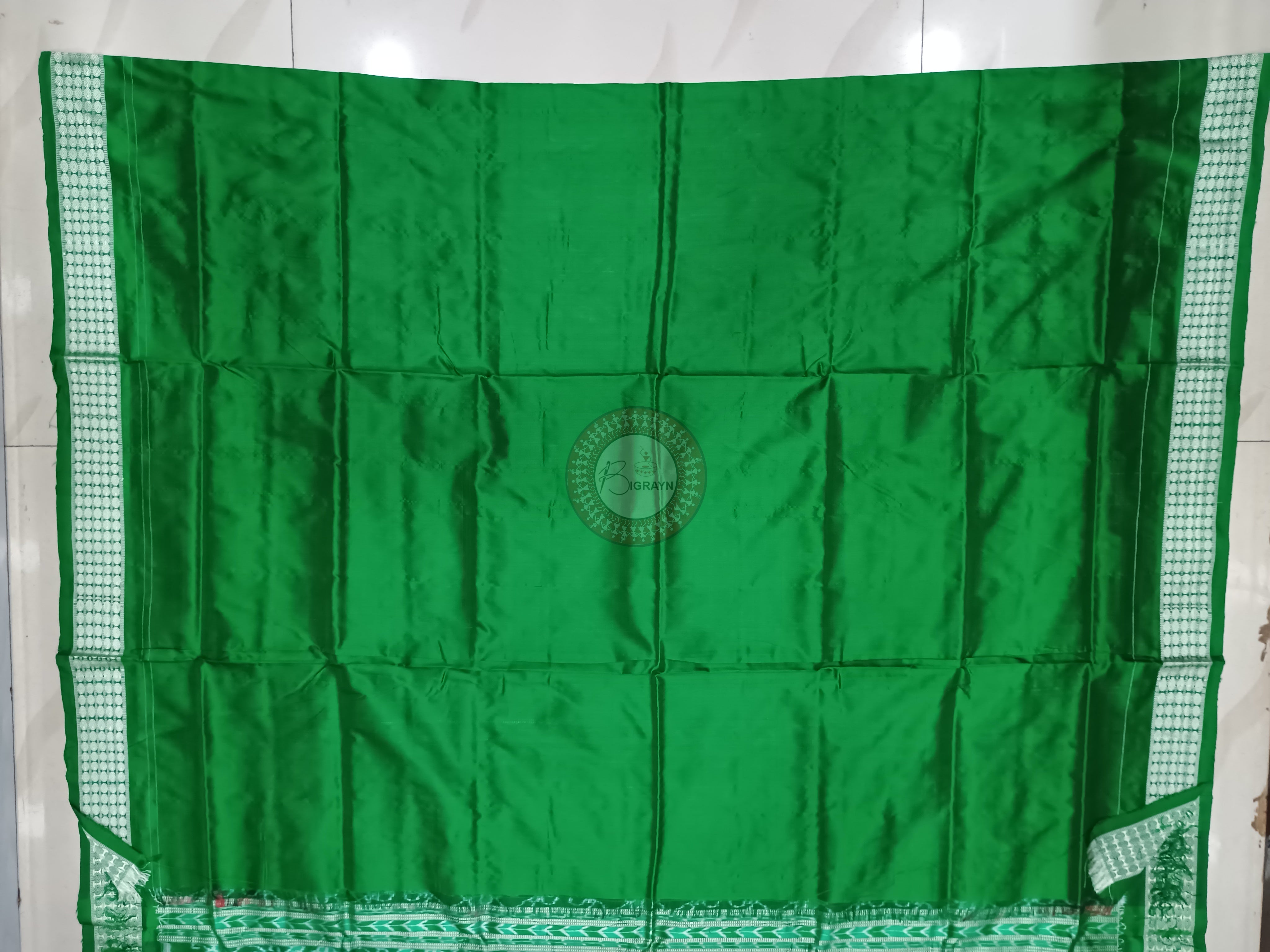Red Green Tribal And Tree Odisha Handloom Sambalpuri Silk Saree