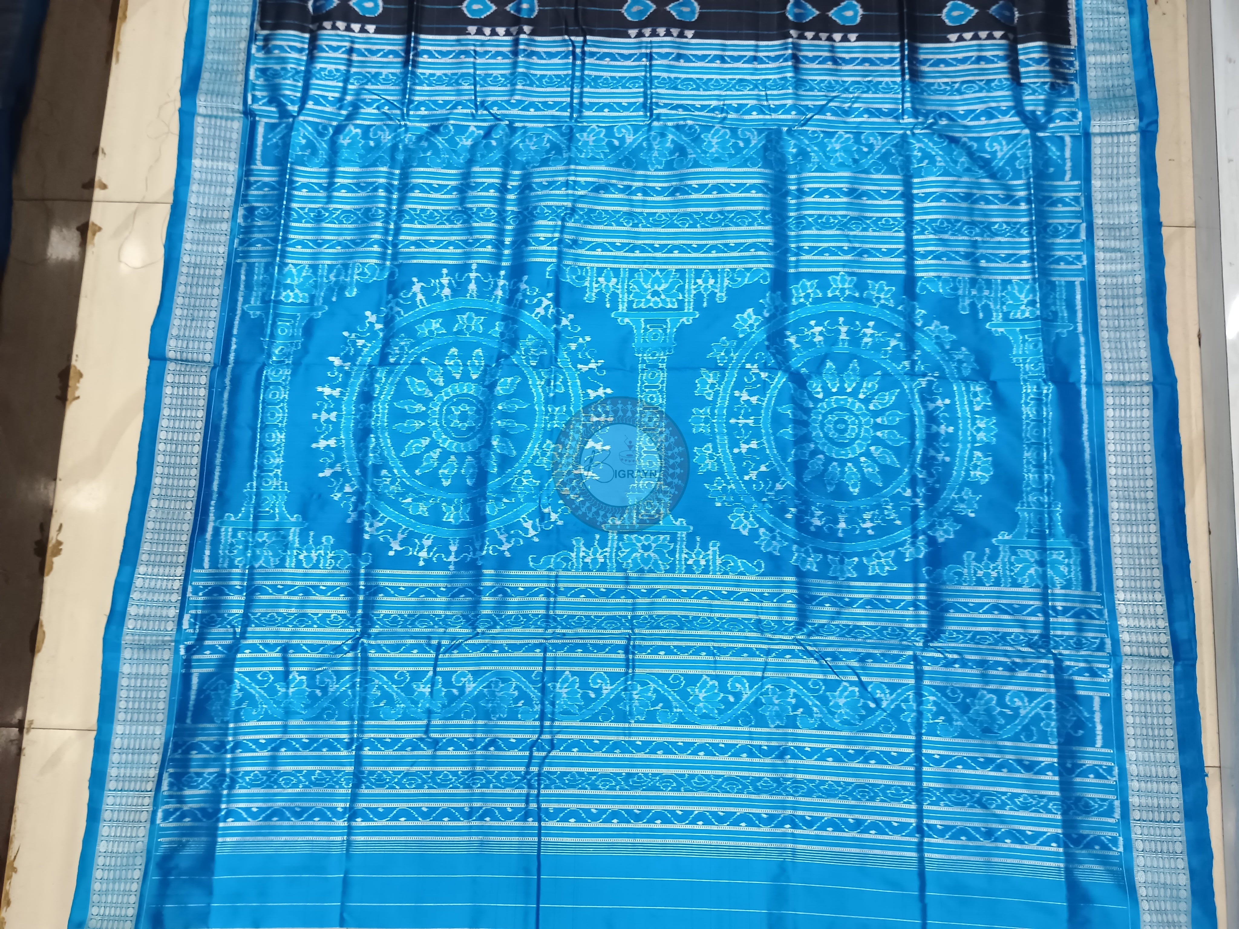 Black Copper Sulphate Bagambari Flower Design Odisha Handloom Sambalpuri Silk Saree