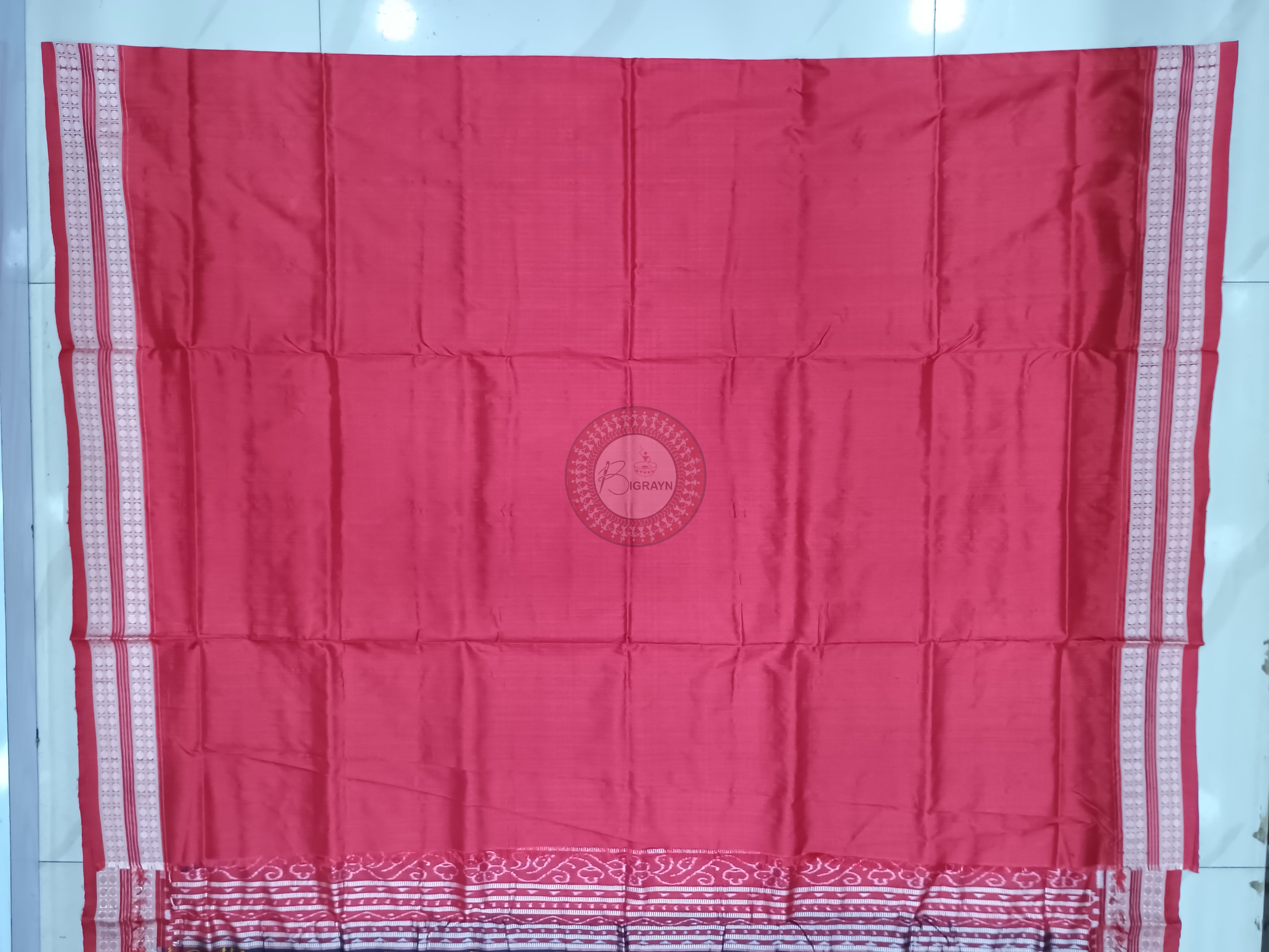 Black Red Peepal Leaf Odisha Handloom Sambalpuri Silk Saree