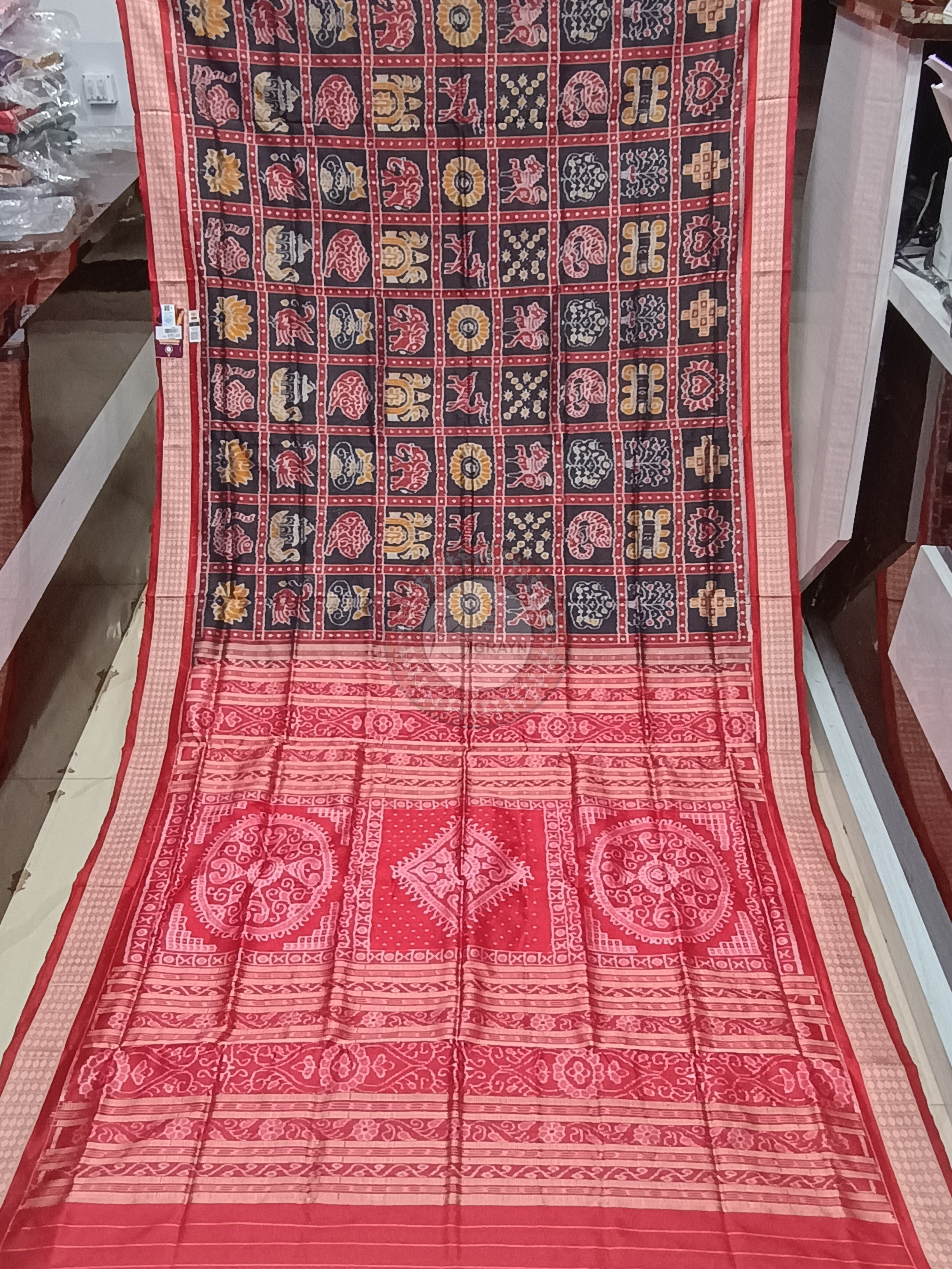 Black Red Nabakothi Odisha Handloom Sambalpuri Silk Saree