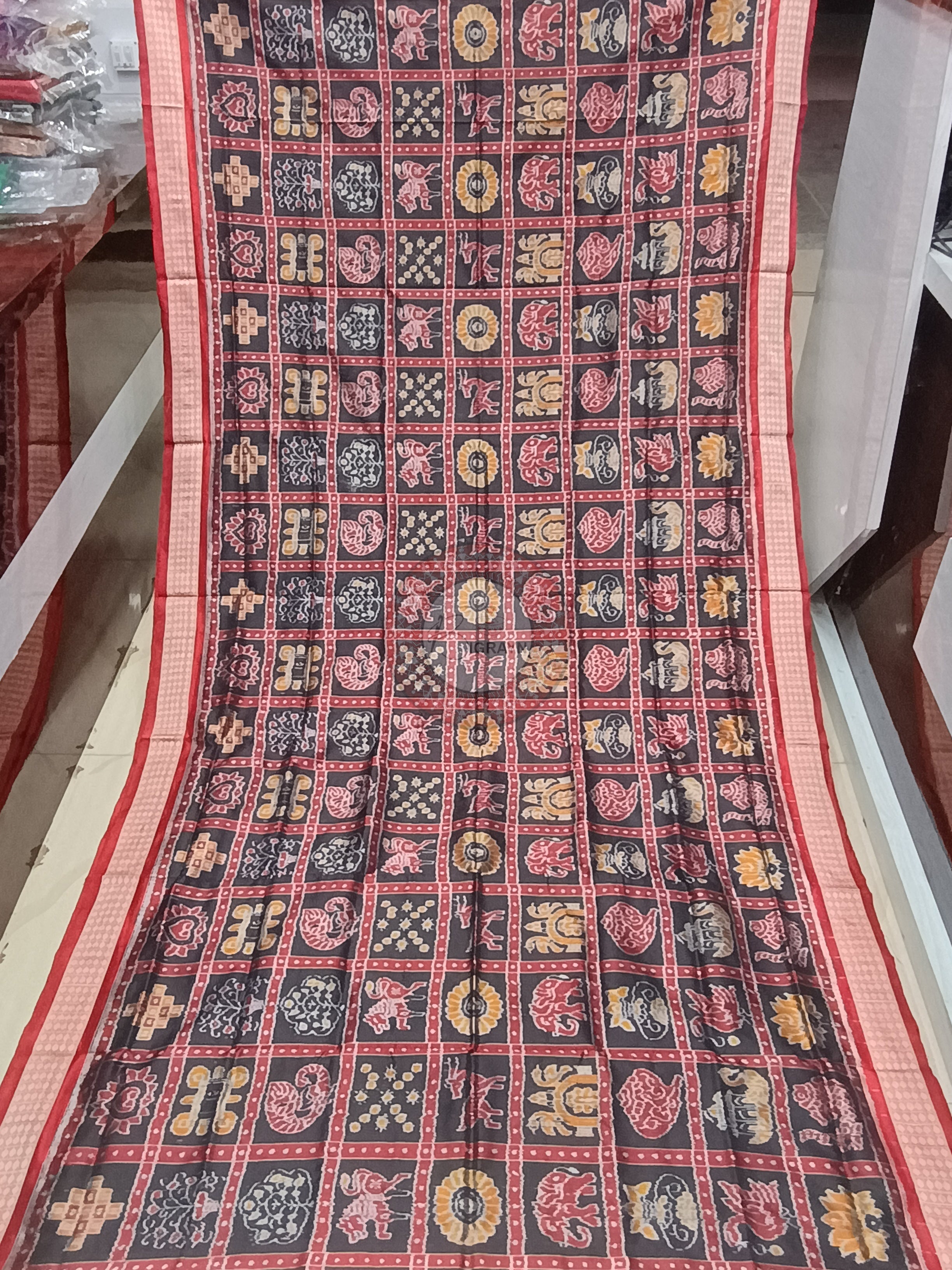 Black Red Nabakothi Odisha Handloom Sambalpuri Silk Saree