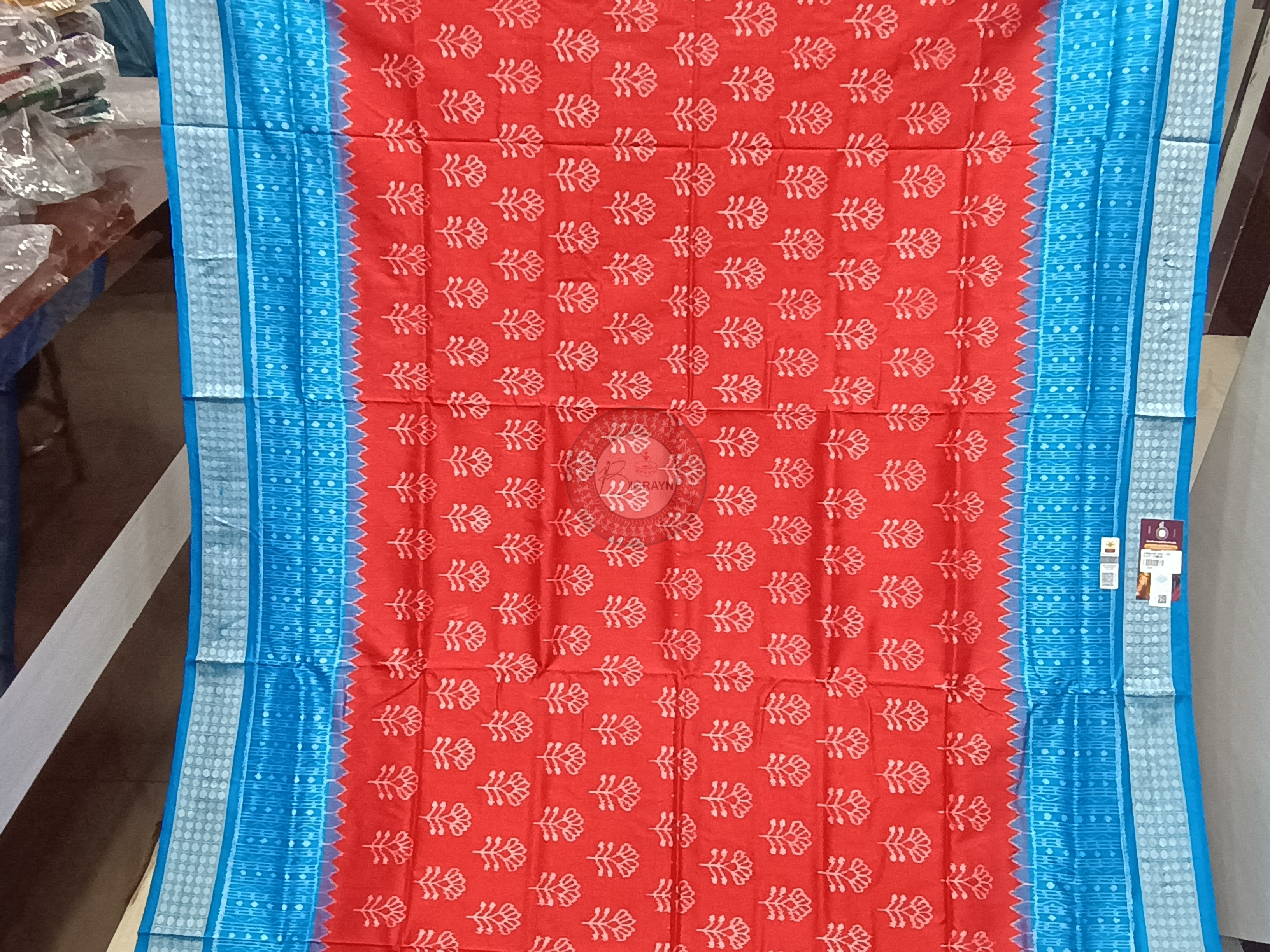 Red Coppeer Sulphate Flower Design Odisha Handloom Sambalpuri Silk Saree