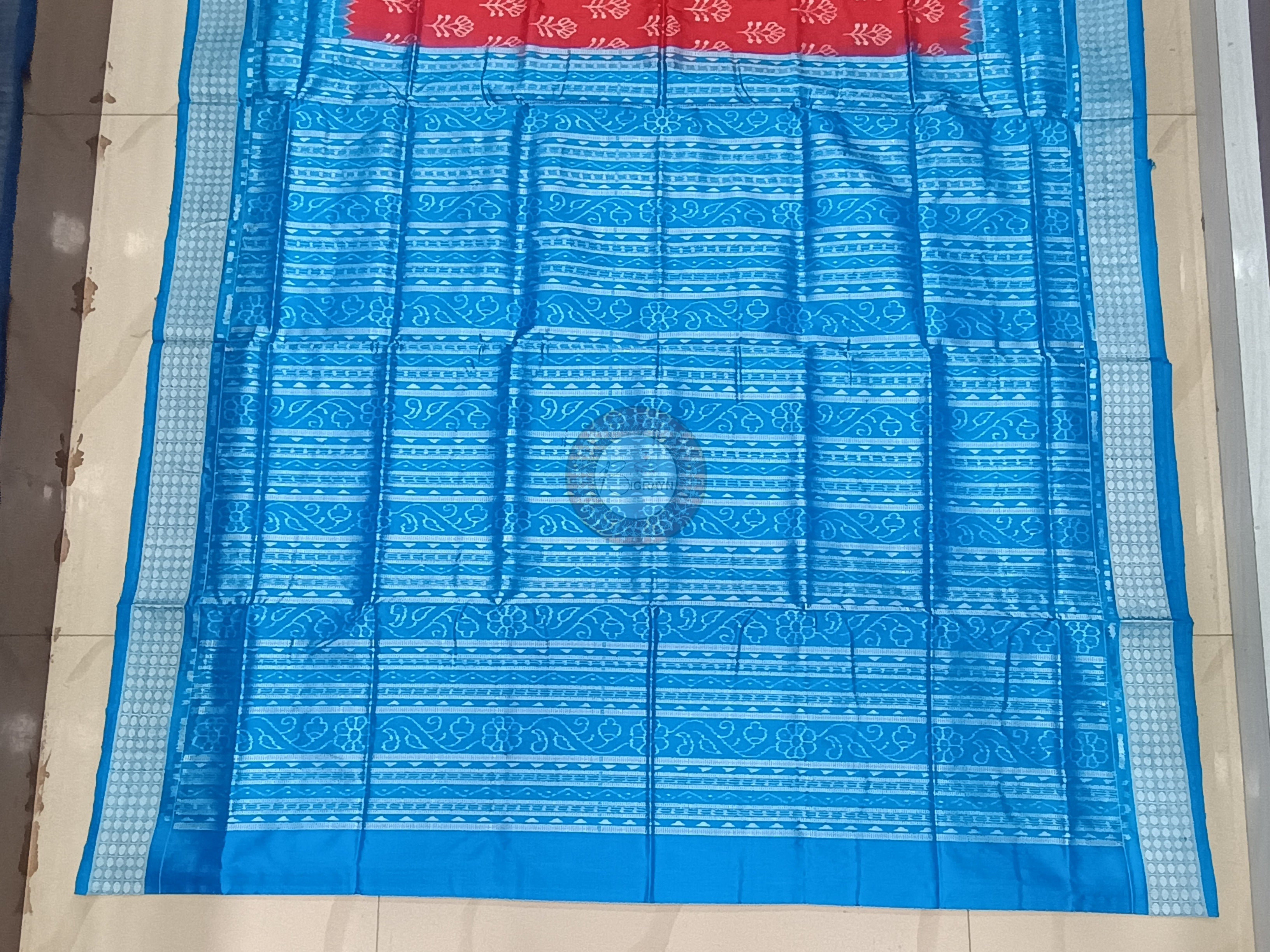 Red Coppeer Sulphate Flower Design Odisha Handloom Sambalpuri Silk Saree