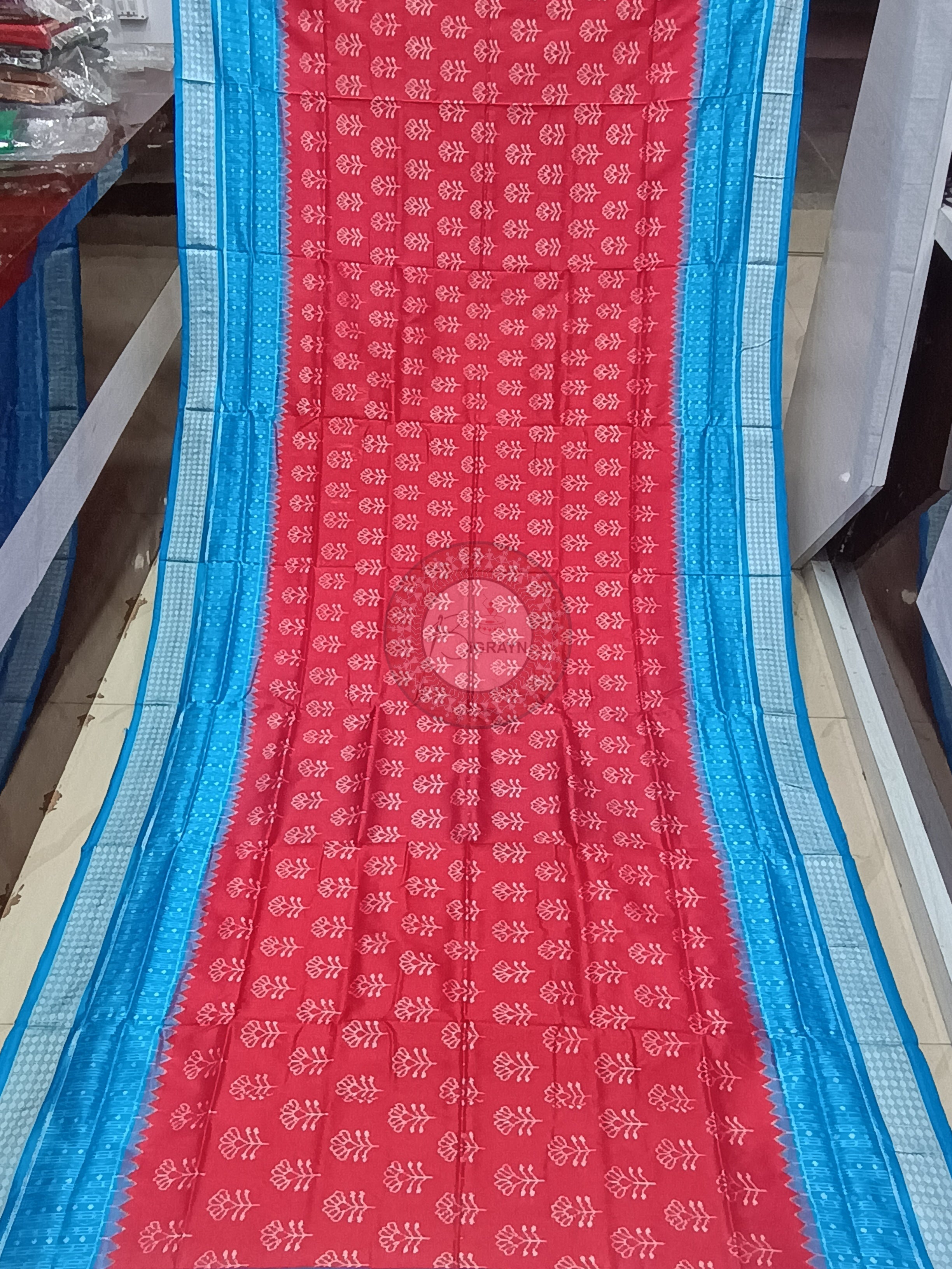 Red Coppeer Sulphate Flower Design Odisha Handloom Sambalpuri Silk Saree