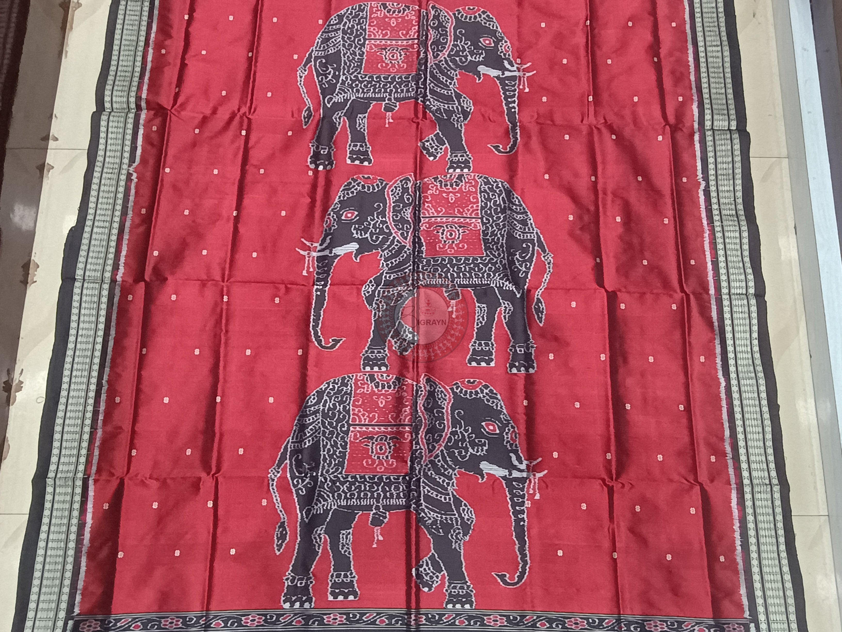 Maroon Black Elephant Odisha Handloom Sambalpuri Silk Saree