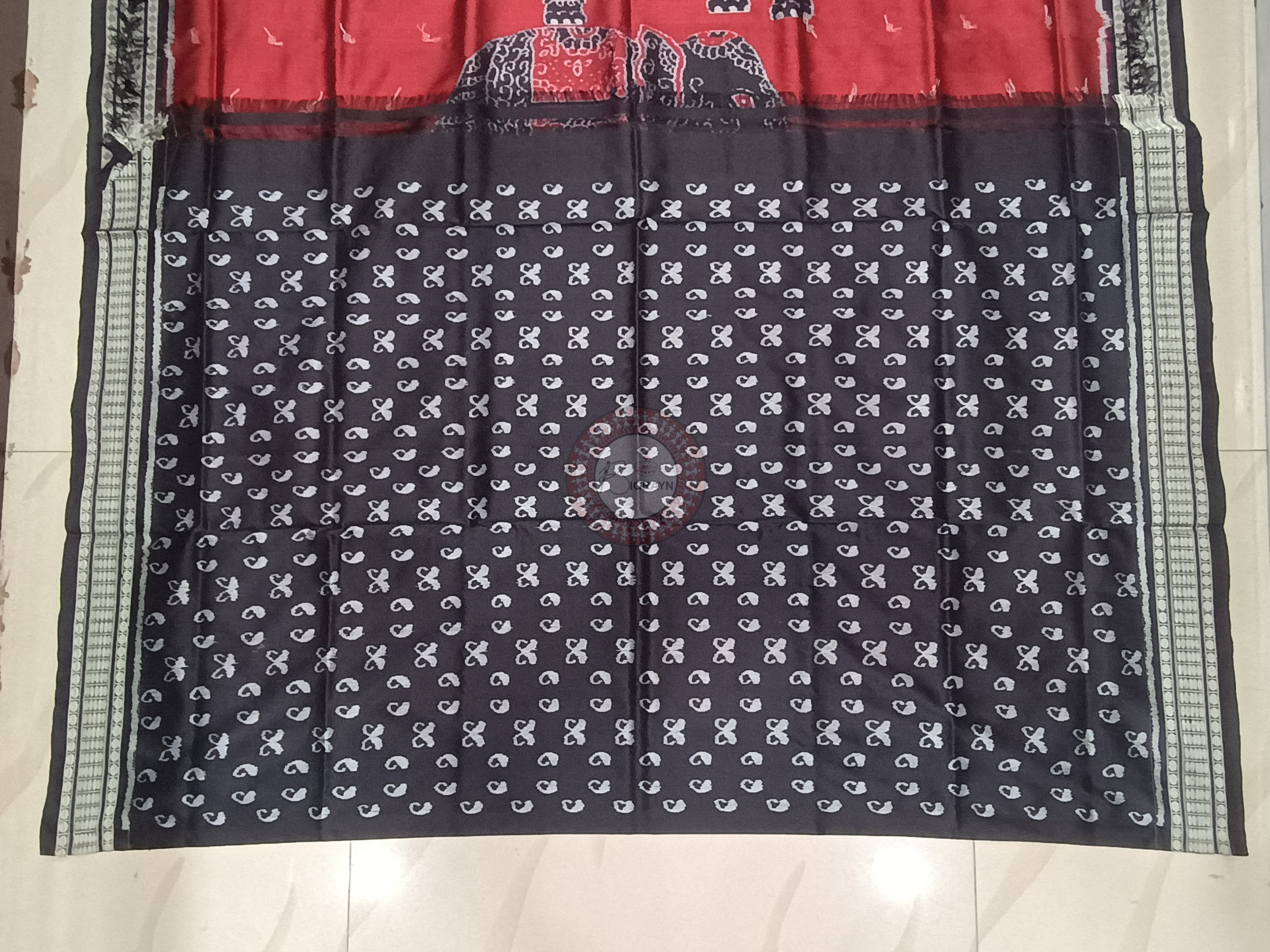 Maroon Black Elephant Odisha Handloom Sambalpuri Silk Saree
