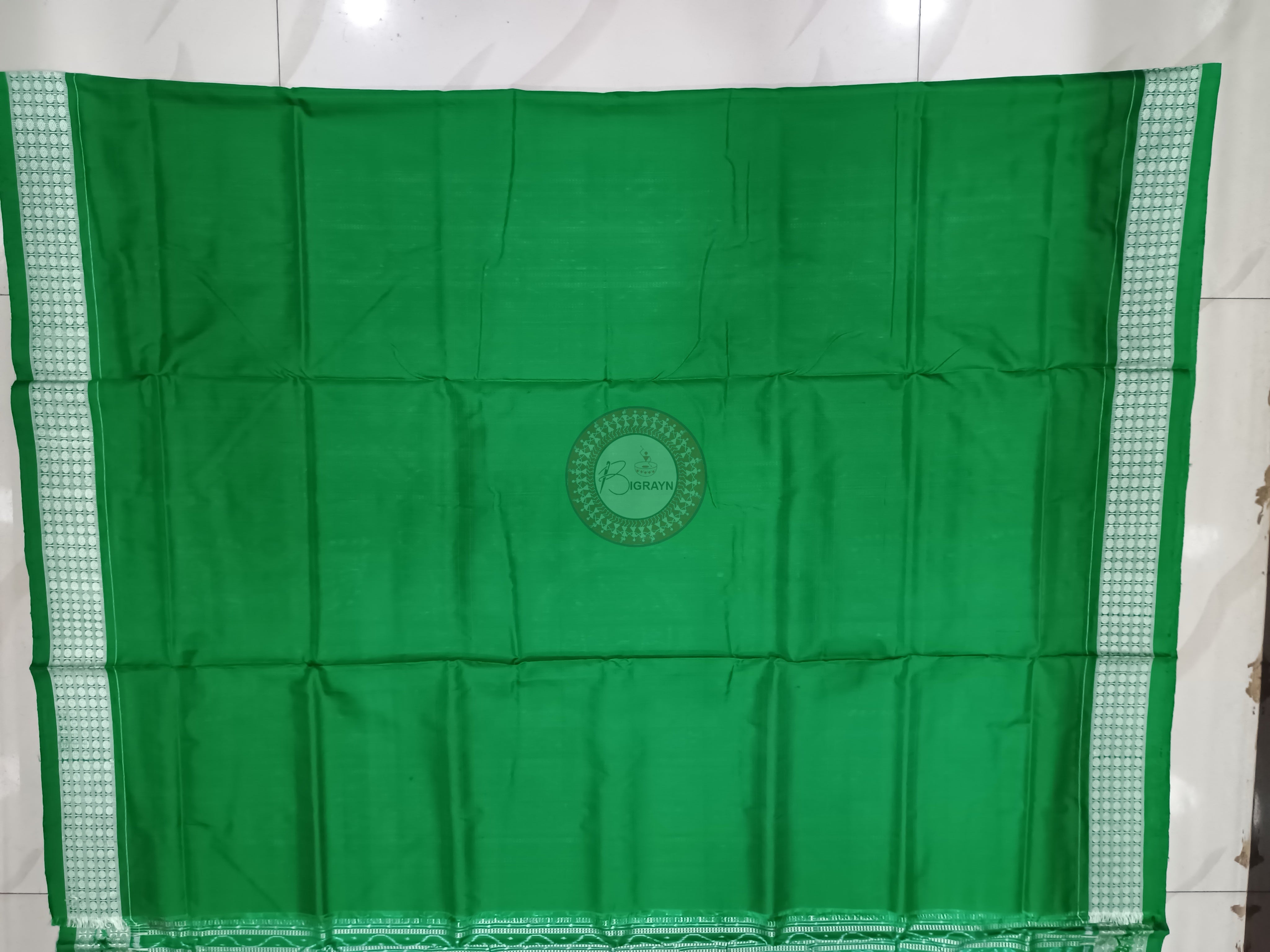 Peach Pink Green Ikat Design Odisha Handloom Sambalpuri Silk Saree