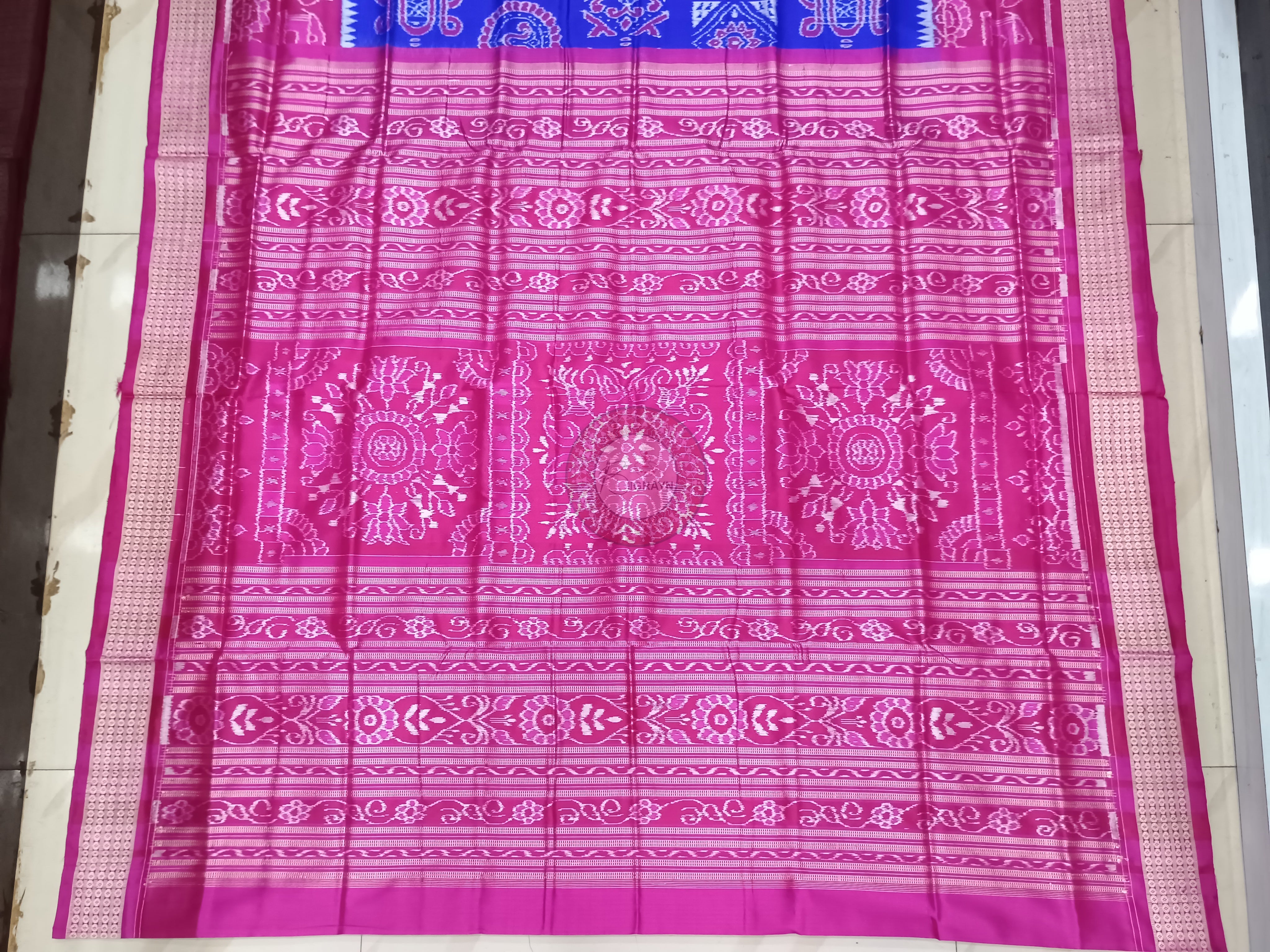 Blue Magenta Laxmi Yantra Odisha Handloom Sambalpuri Silk Saree